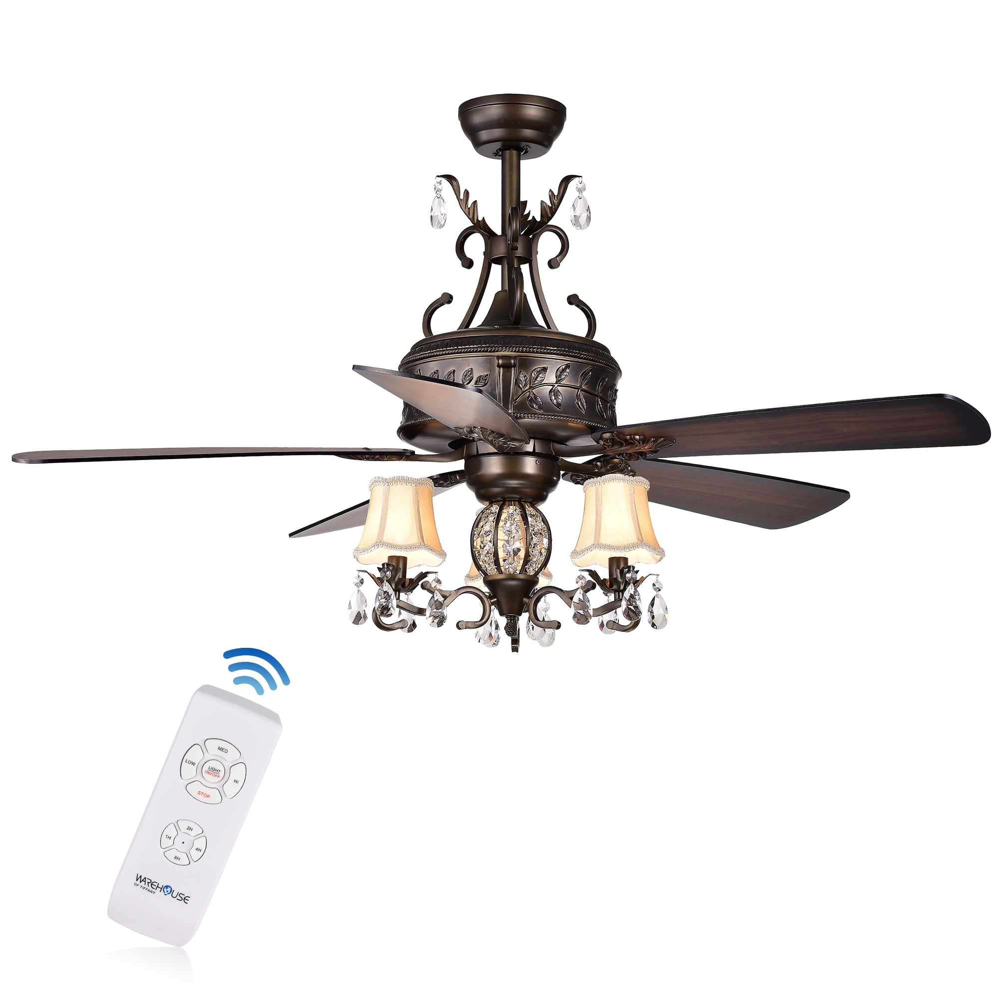 52"Industrial Ceiling Fan with 5 Lights Remote Chandeliers Vintage Lighting Lamp 