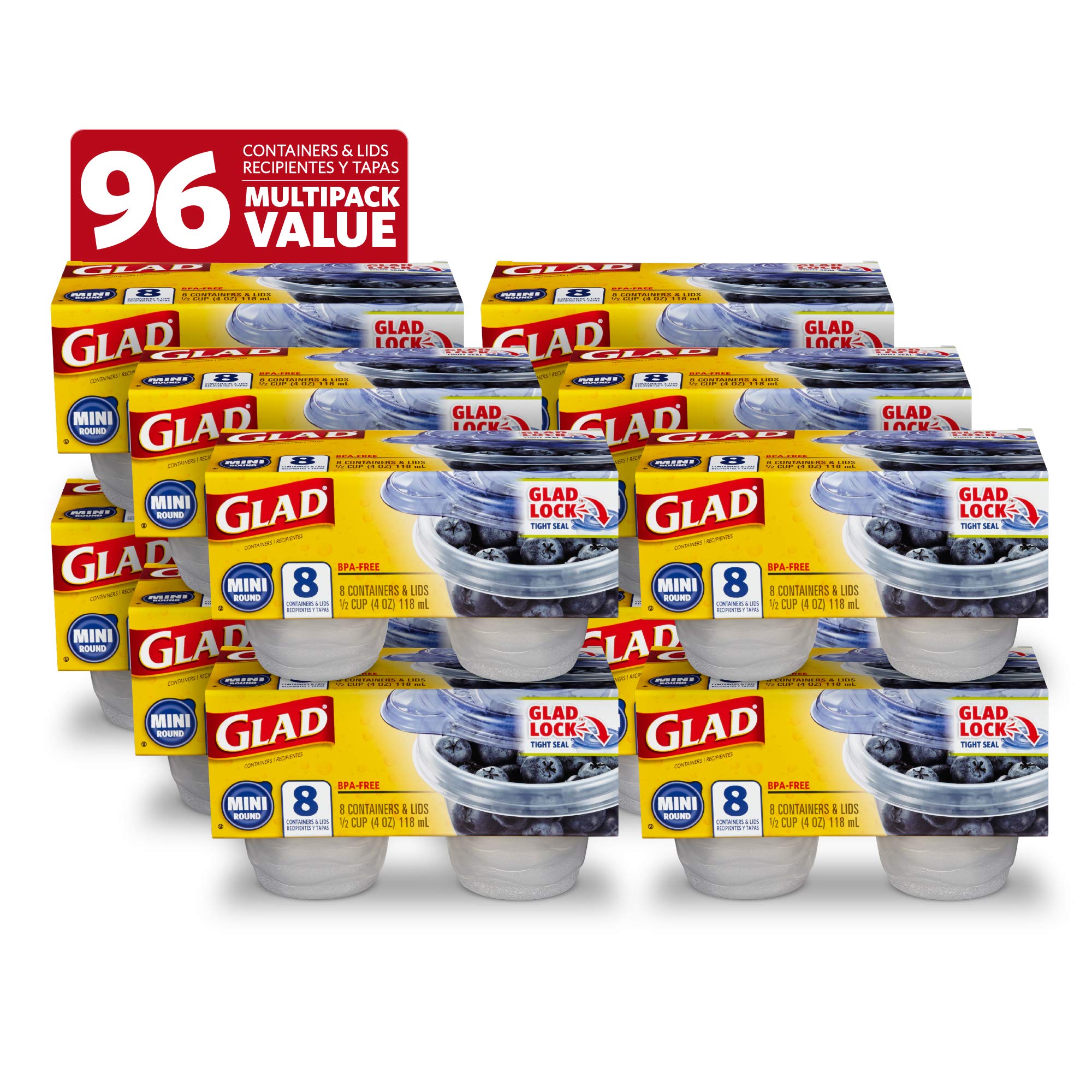 Glad Ware Mini Round Food Storage Containers 4 oz 96 Count (12 x 8)