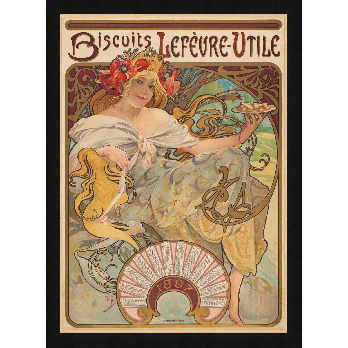 Tangletown Fine Art BH58778P114-2230 Biscuits Lefevre-utile Alphonse Mucha Black Wood Framed 34-in H x 26-in W People Paper Print