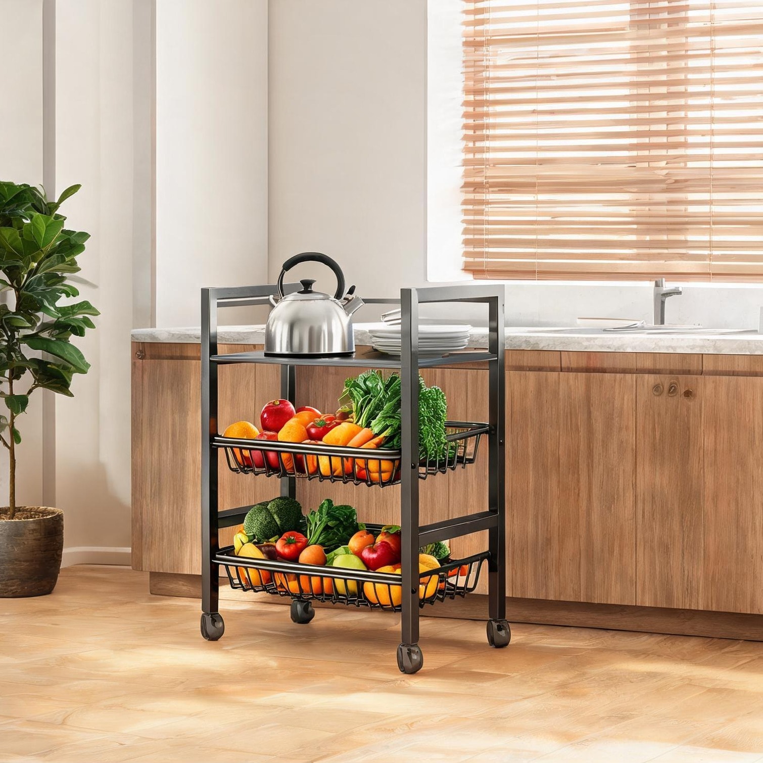 BBabe Home and Furniture Kitchen with Metal Frame pairing Lockable Wheels with 20.1 x 13.4 x 30.7 in and Storage