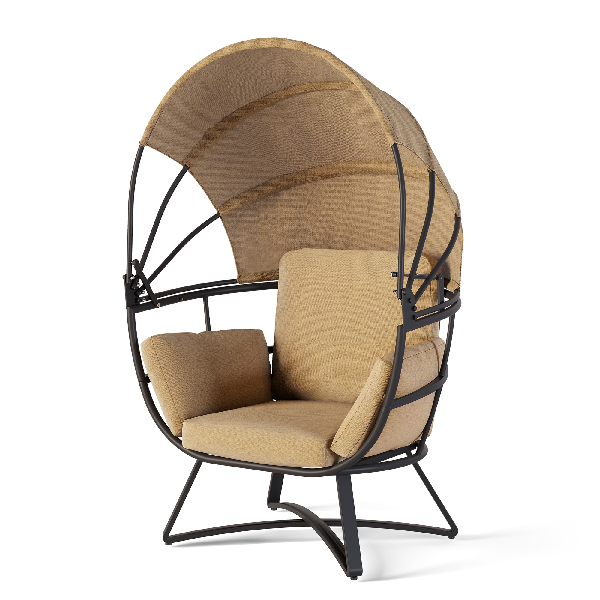 Crestlive Products CL-DC019BTT Egg Chair with Folding Canopy Black Metal Frame Stationary Egg Chair with Tan Texteline Cushioned Seat