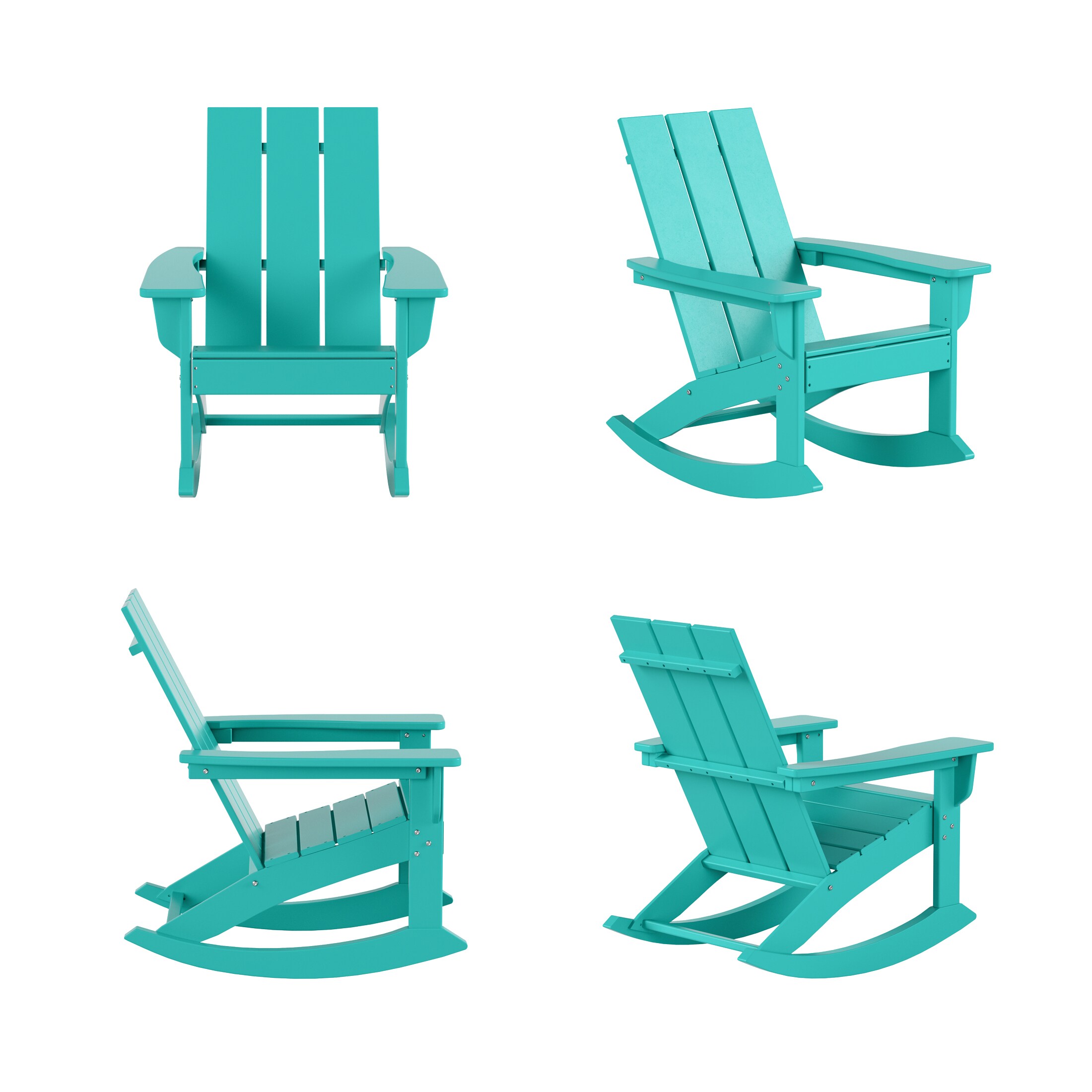 Westin Furniture OP5002-TQ-4 Shoreside Set of 4 Turquoise HDPE Frame Stationary Rocking Chair with Slat Seat