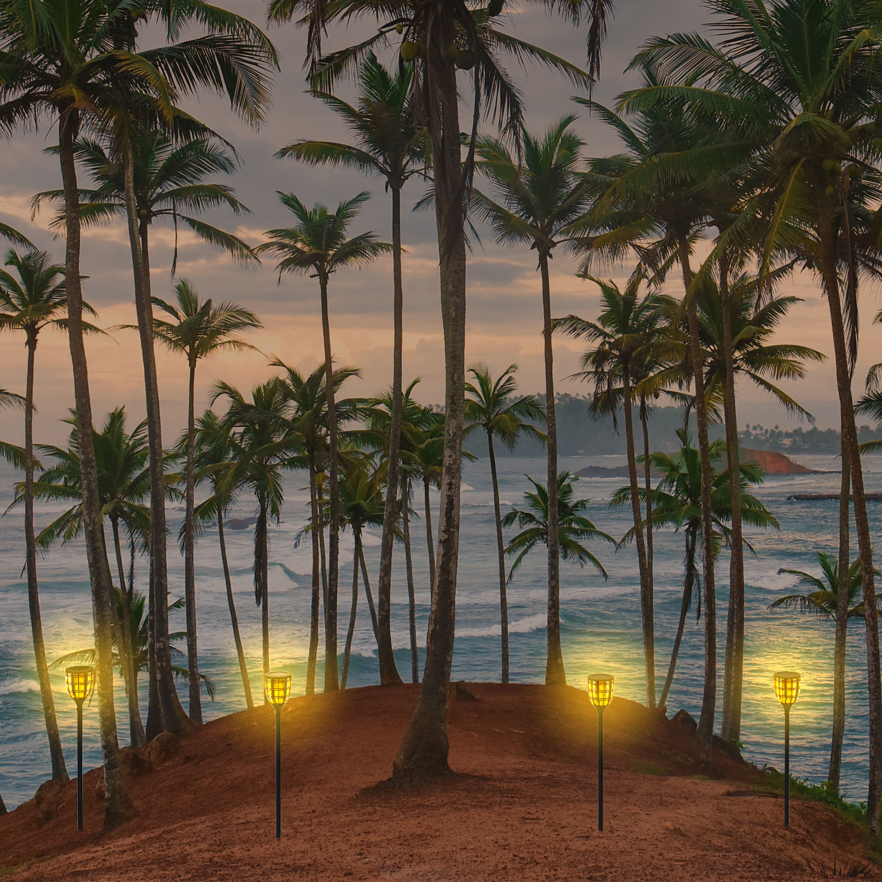 Black Solar LED Pathway Torch Light Pack with Flickering Flame