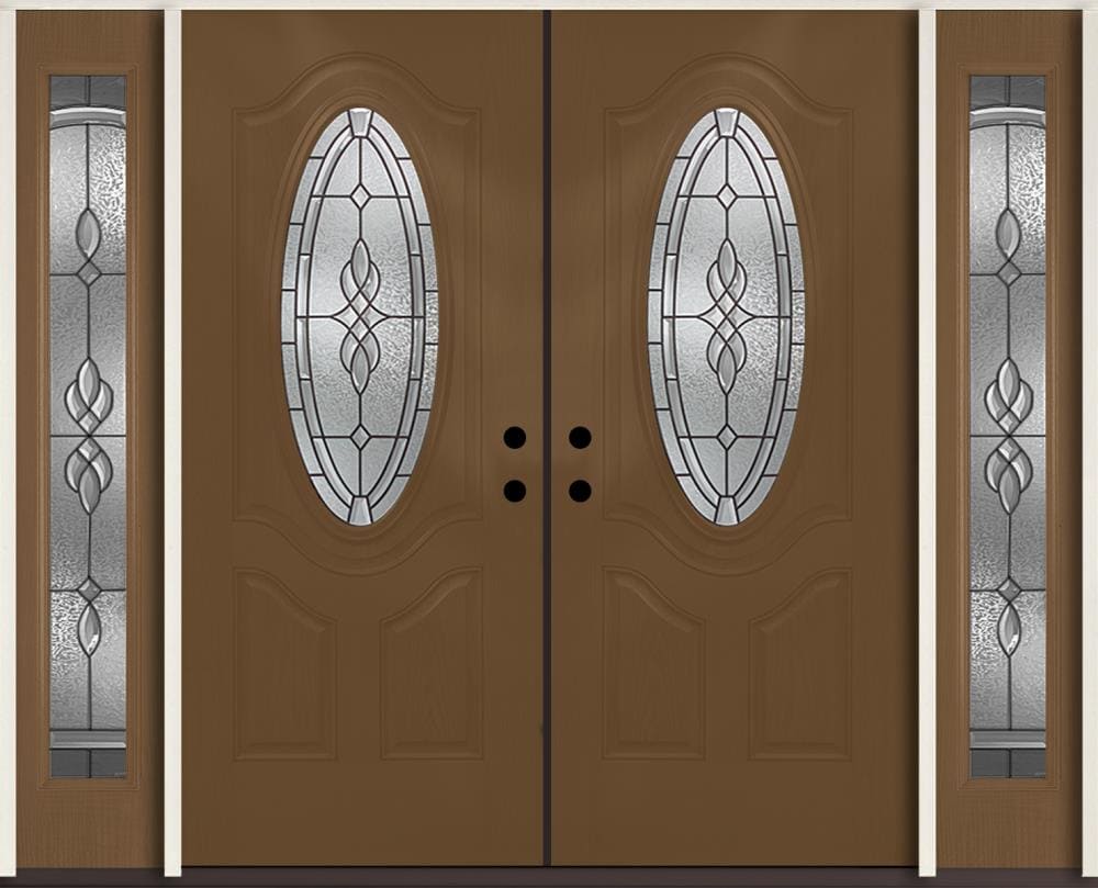 RELIABILT LO911244 Hampton 96-in x 80-in x Fiberglass Oval lite Right-hand inswing Woodhaven Stained Prehung Double Front Door with Sidelights Insulating core