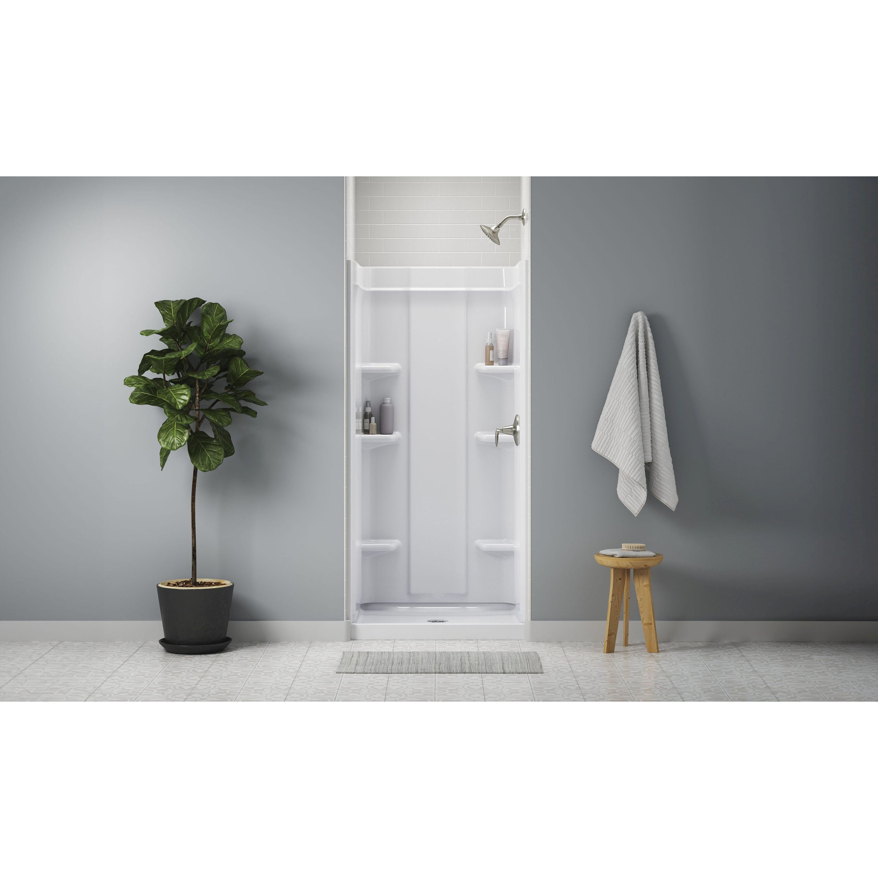 Sterling 72400100-0 4 -Piece 34-in W x 36-in L x 75-in H Rectangular Alcove shower kit ( Base and Wall Included and Drain Included