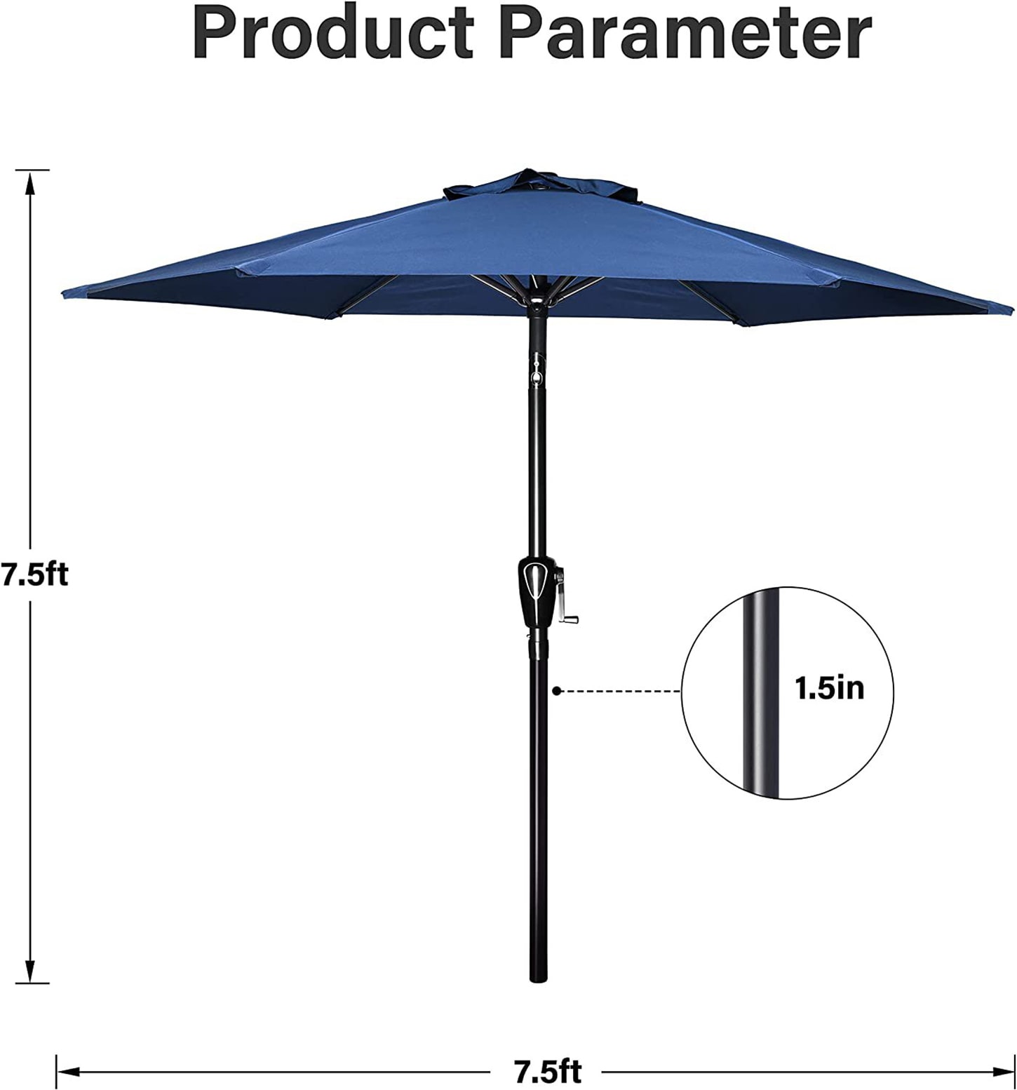 Kahomvis 7.5 ft Blue Polyester Hexagon Market Patio Umbrella with Crank ...