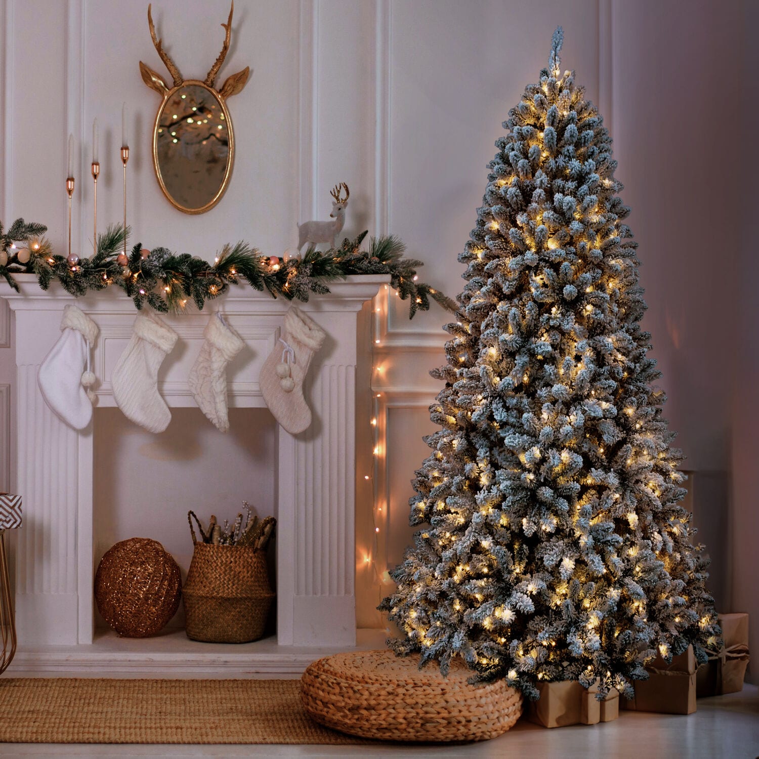 Winter Pine 7.5-Foot White LED Pre-Lit Flocked Christmas Tree