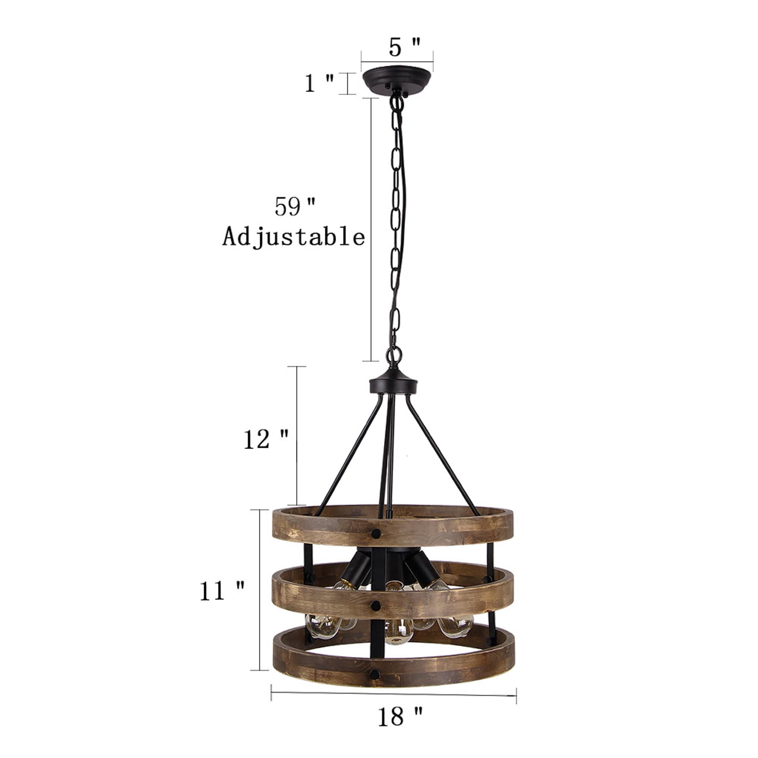 Delarpo 5-Light Polished Brown Farmhouse Led, Dry rated Chandelier in ...