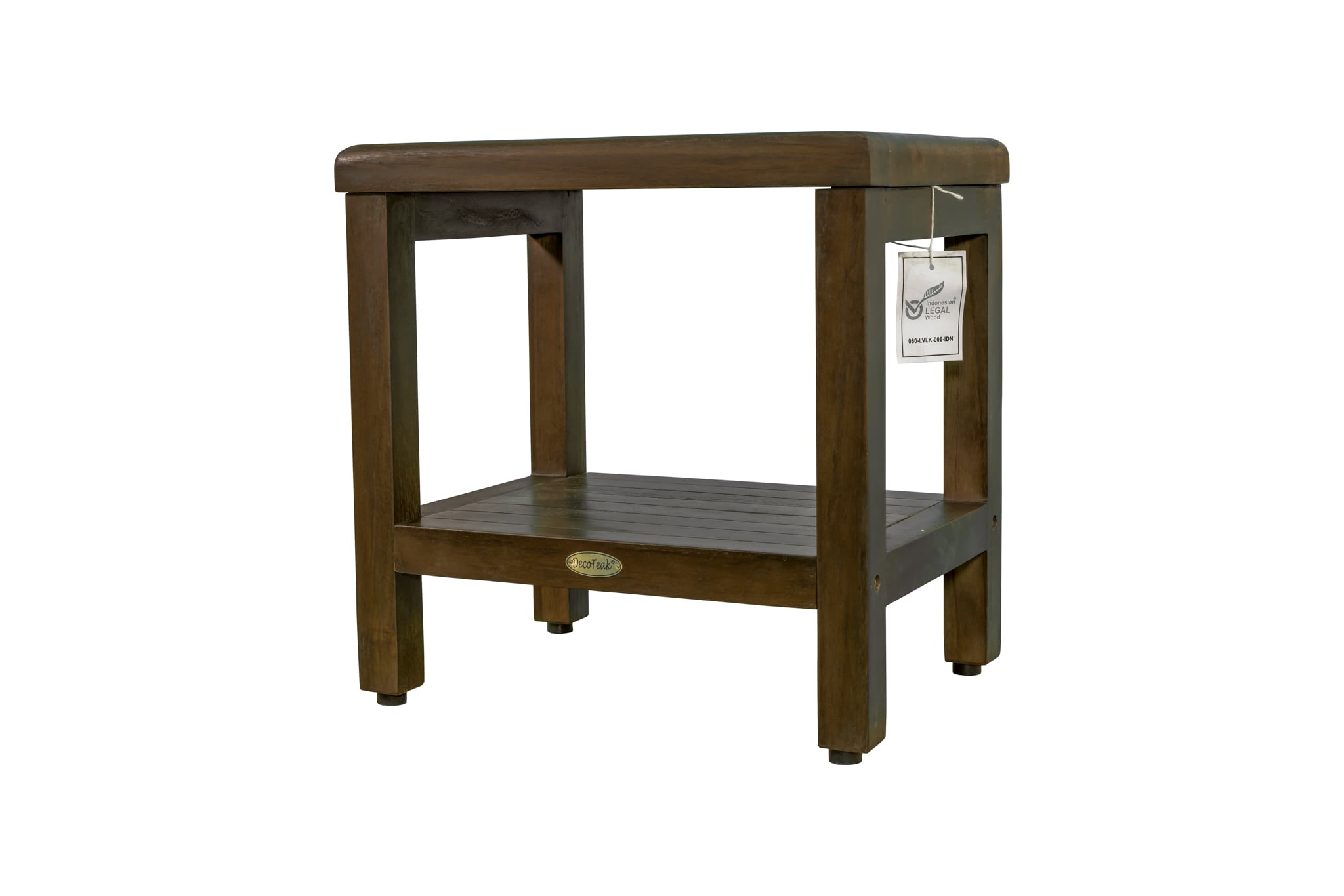 Classic Woodland Brown Teak Shower Bench with Shelf, 18"