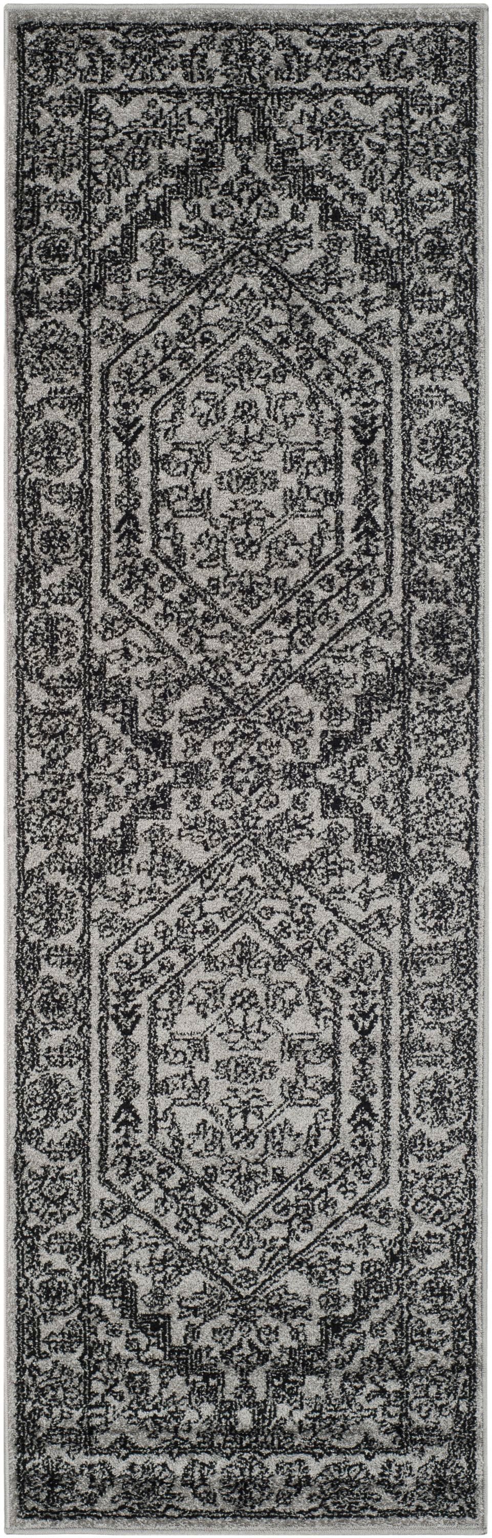 Safavieh ADR108A-222 Adirondack Herati 2 x 22 (ft) Loomed Polypropylene Silver/Black Rectangular Indoor Lodge Runner rug