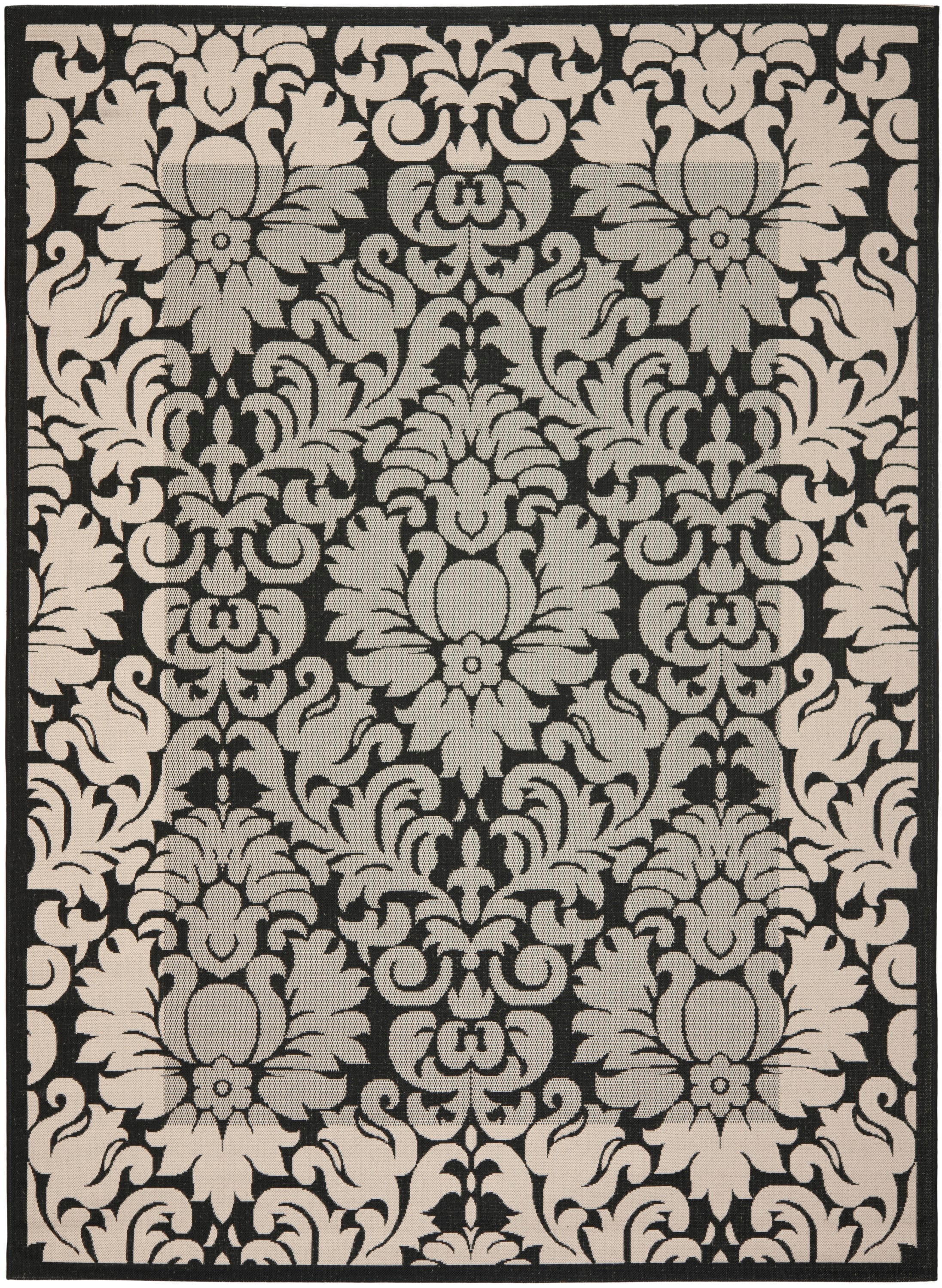 Black and Sand Reversible Synthetic Rectangular Area Rug