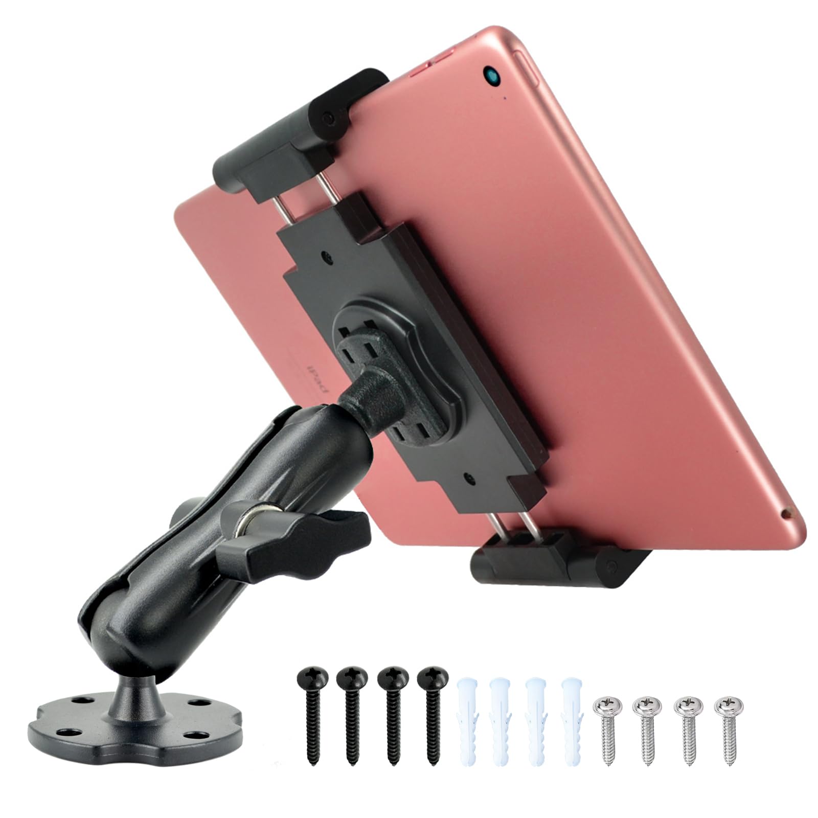 JVFCXXV  Aluminum Arm Heavy Duty Tablet Mount Drill Base for Six and a Half to Twelve Point Nine Inch Tablets with Swivel and One Inch Ball