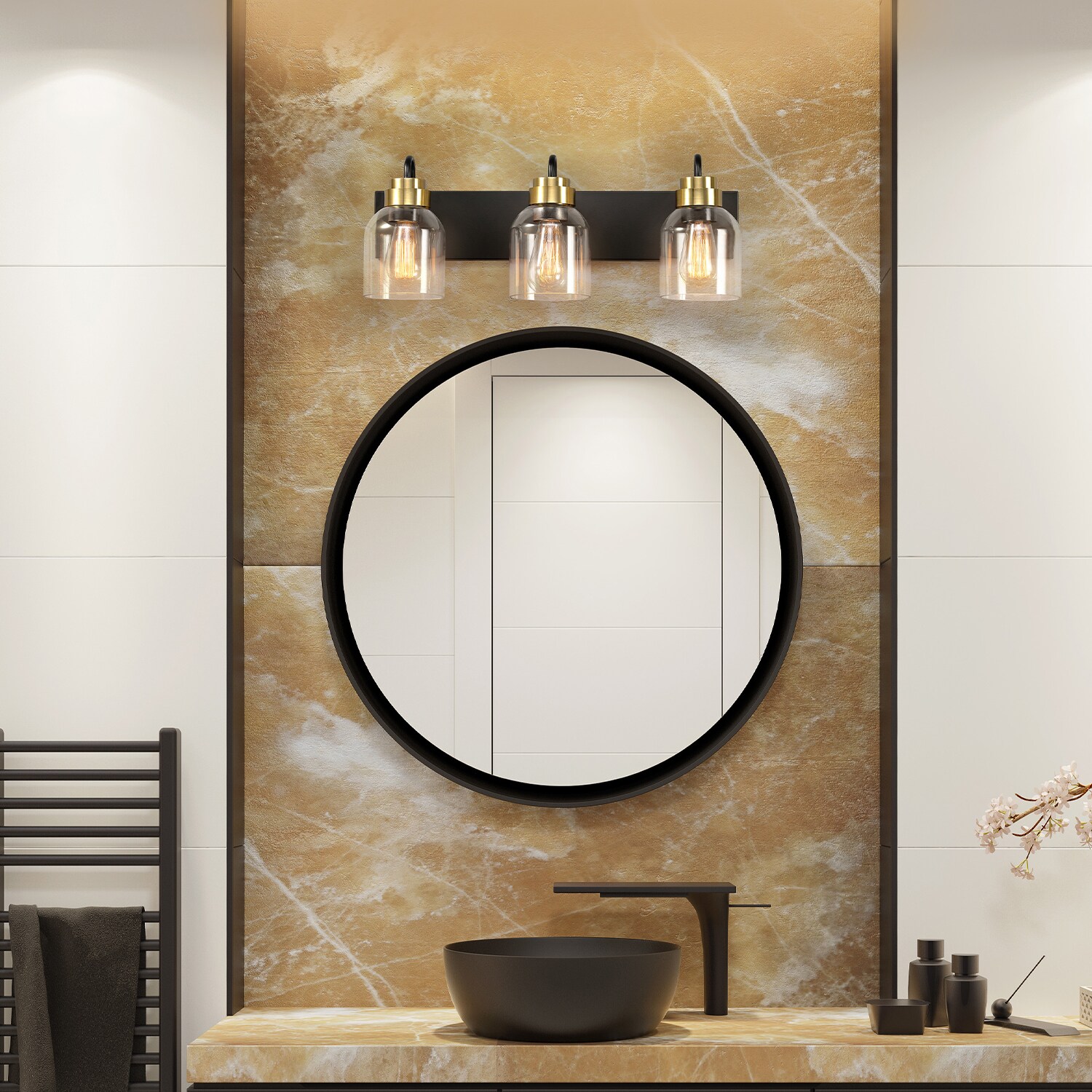 Globe Electric 91009791 22-in 3 -Light Matte Black Farmhouse Vanity light