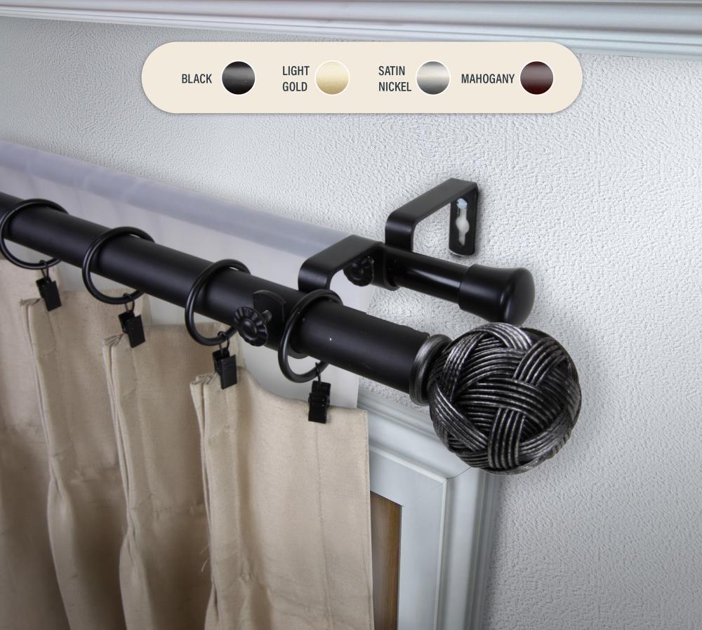 Hart & Harlow L100-22-1602-D 1-in Travis 160-in to 240-in Black Steel Double curtain rod with Finials