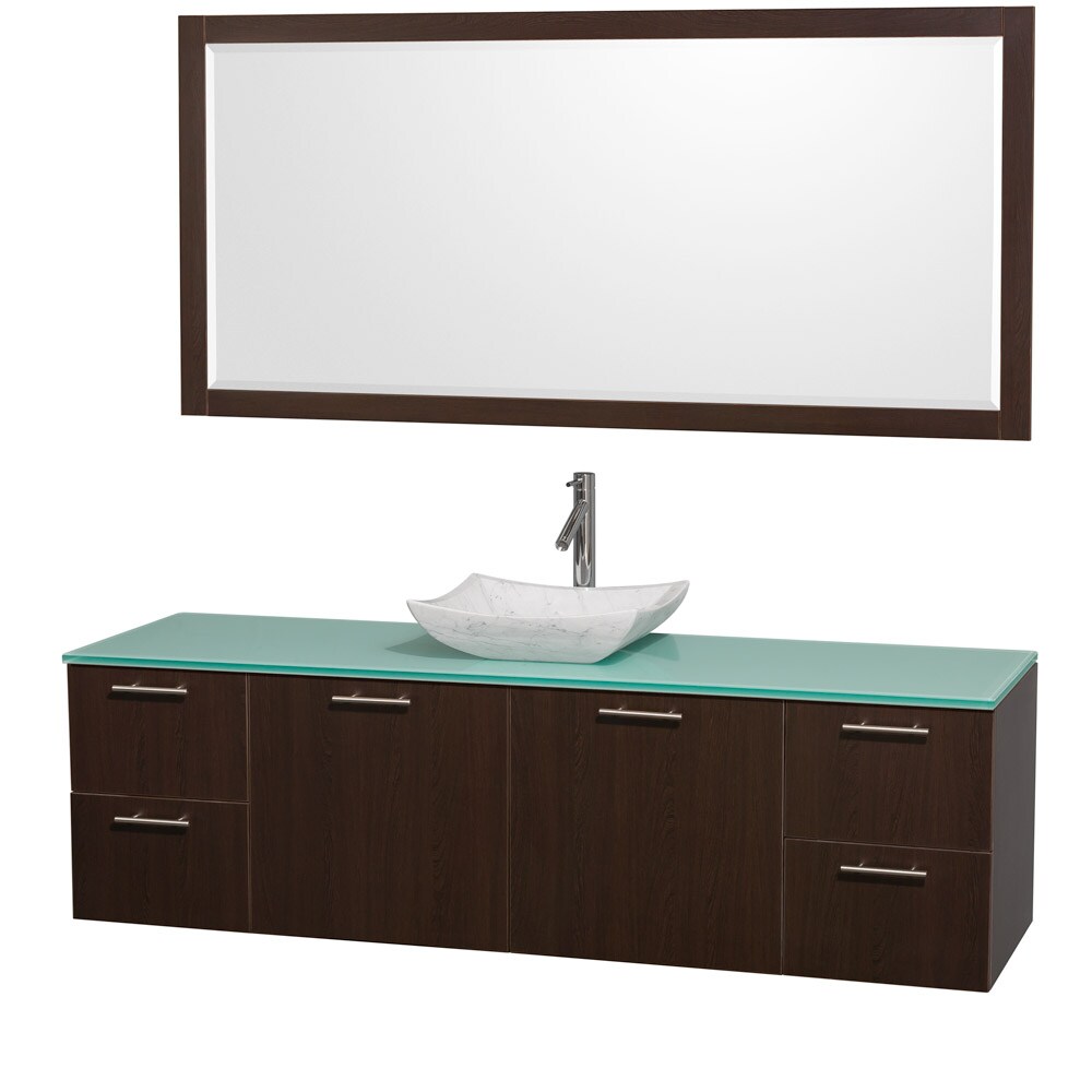 Wyndham Collection WCR410072ESGRGS3SN Amare 72-in Espresso Single Sink Bathroom Vanity with Green Tempered Glass Top (Mirror Included)