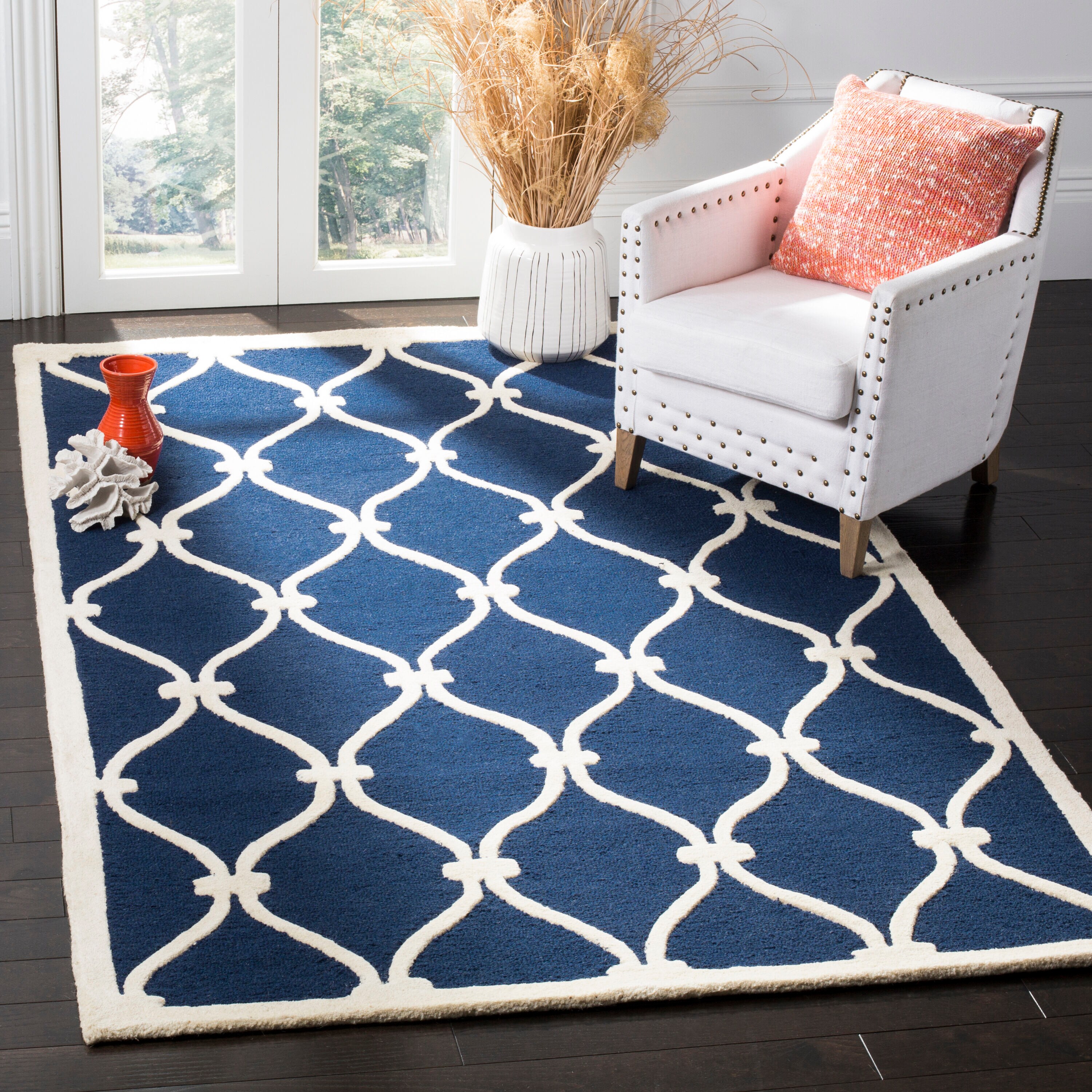 Cambridge 10 x 14 (ft) Tufted Wool Navy/Ivory Rectangular Indoor Geometric Mid-Century Modern Professionally Clean Only Area rug