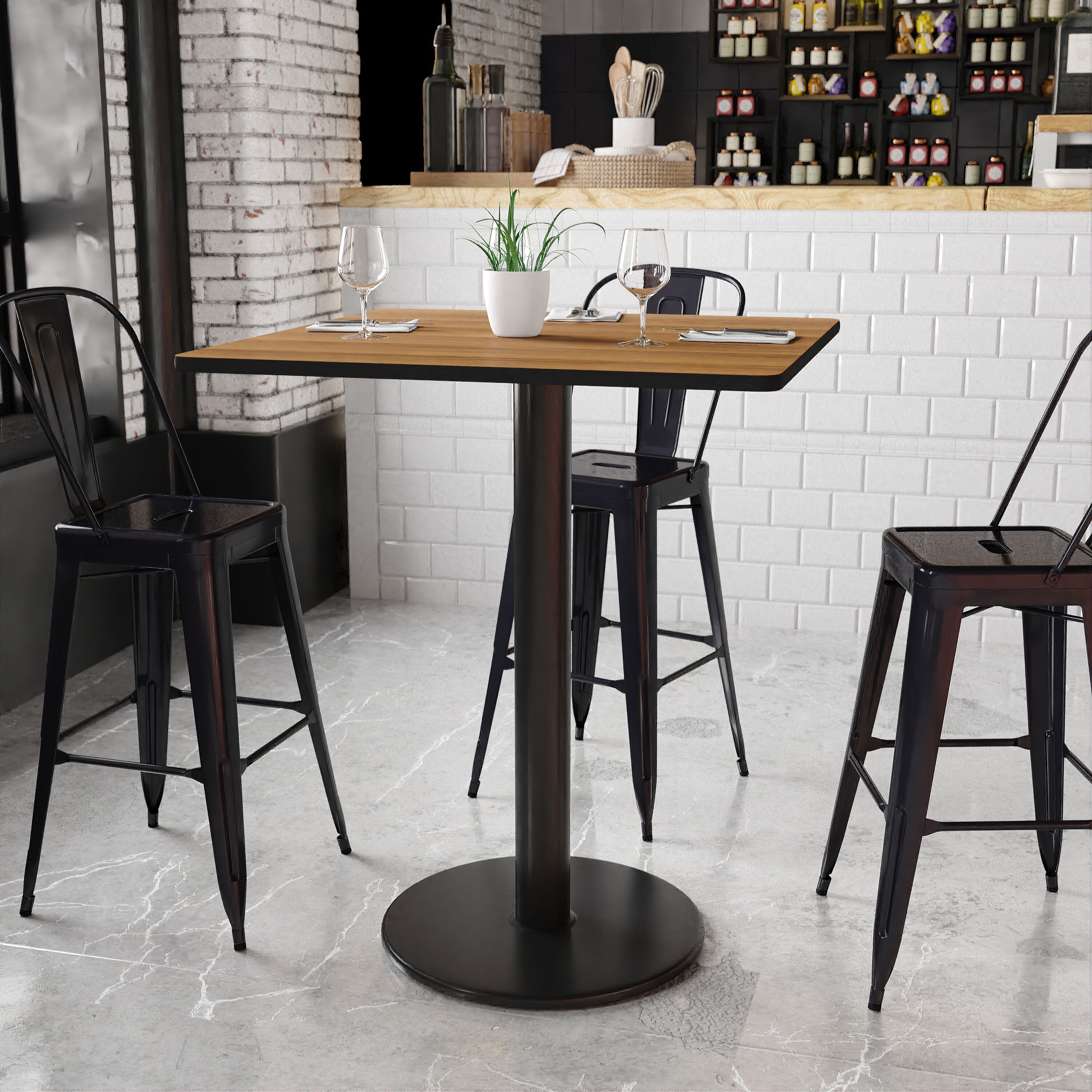Flash Furniture 889142008040 Walnut Contemporary/Modern Bar Table, Wood veneer with Black Metal Pedestal Base 36-Inches L x 43.13-Inches H