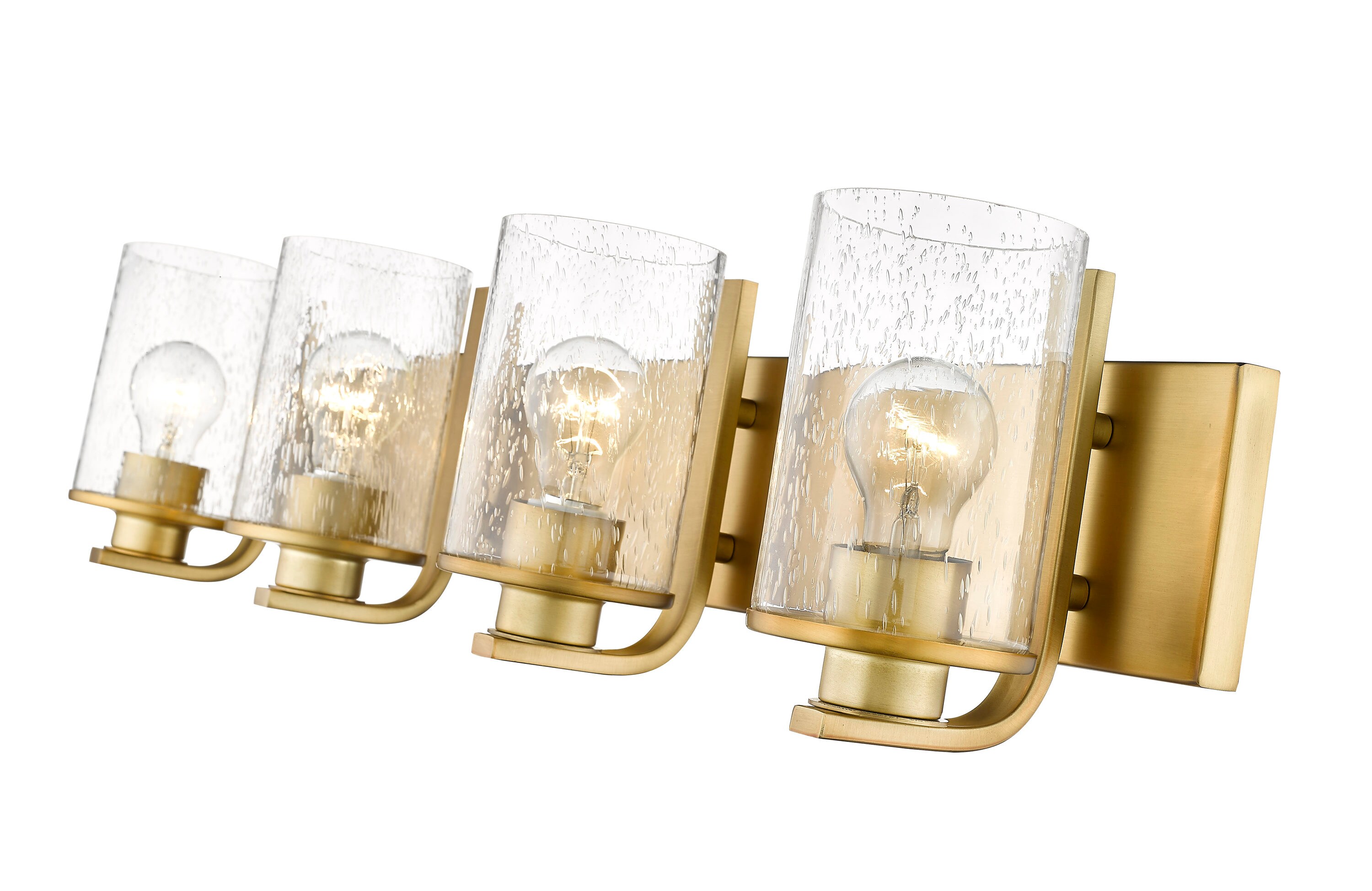 Beckett Olde Brass 4-Light Vanity with Clear Seedy Glass Shades