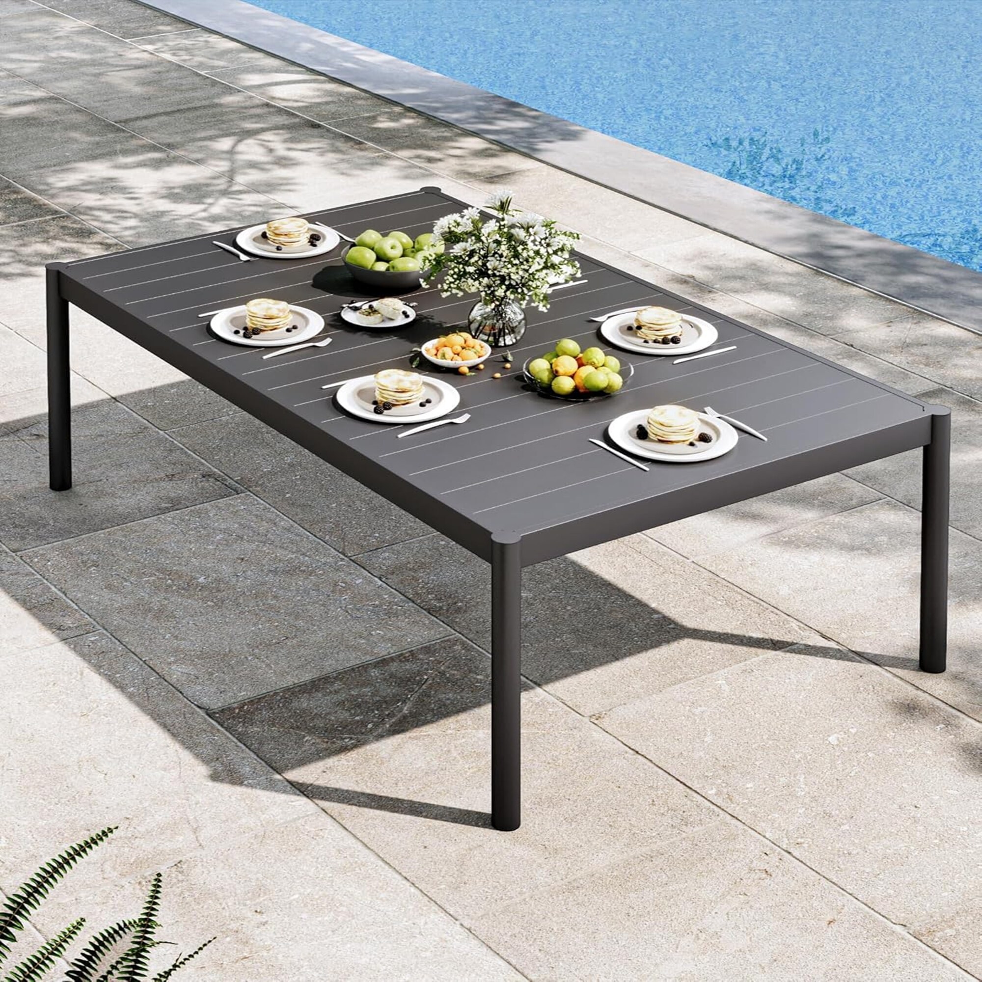 Garvee Aluminum Outdoor Metal Table for 4-6 Person 58 x 36 Inch ...