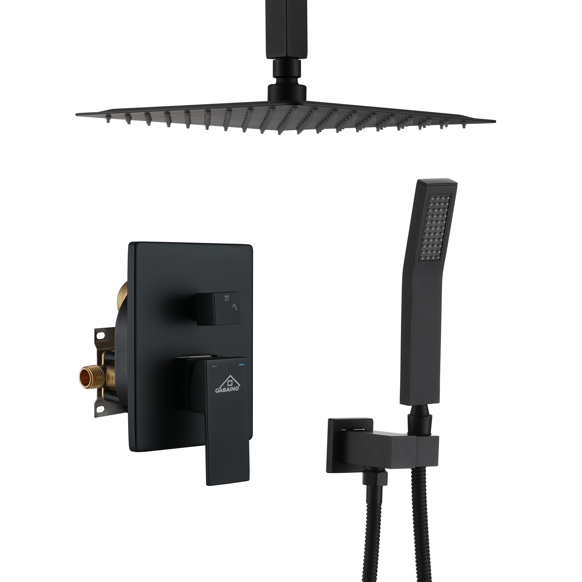 CASAINC Shower System Matte Black Dual Head Built-In Shower System 
