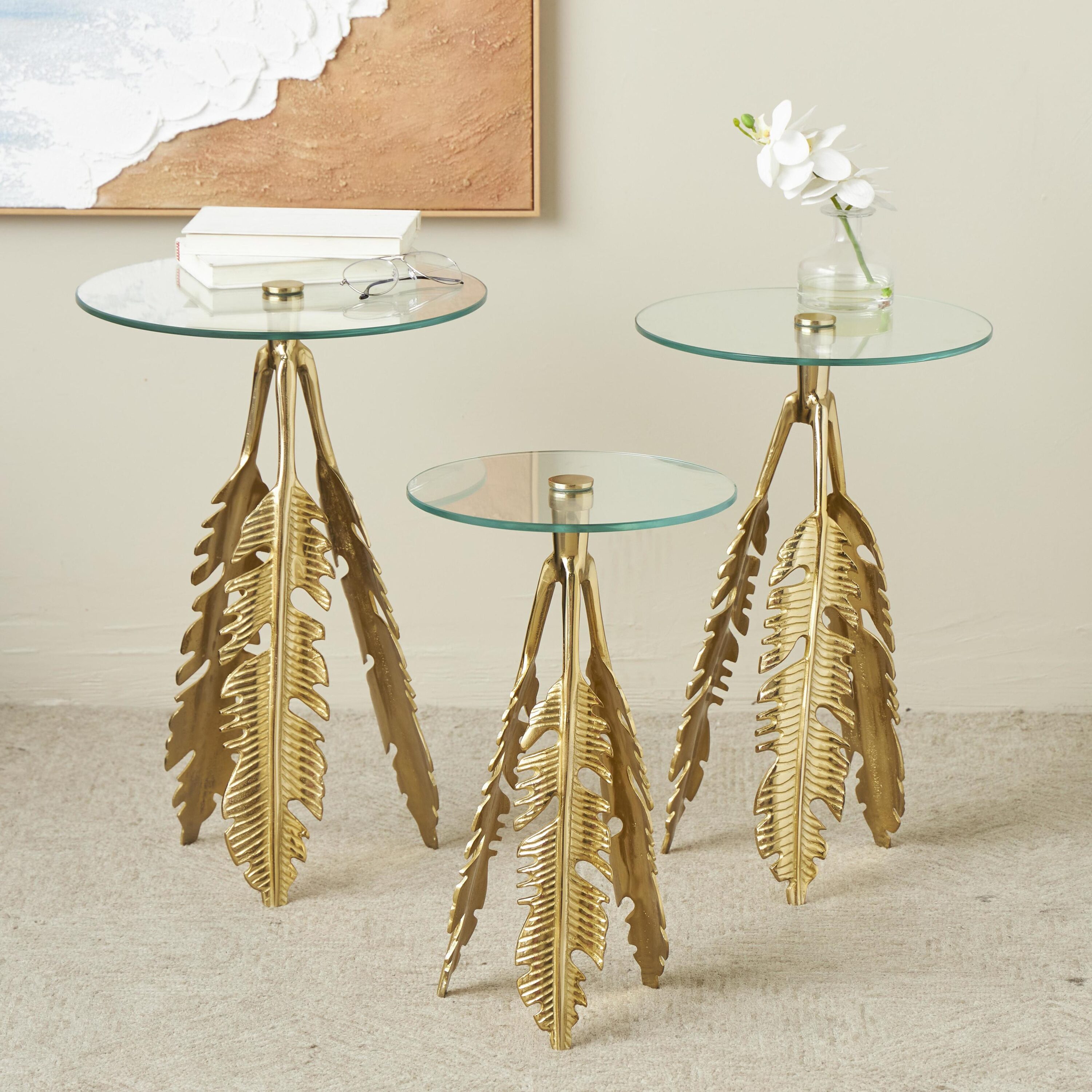 Grayson Lane 823327 15.9-in W x 24-in H Gold Leaf Accent with Tripod Legs Glass Round Eclectic End Table