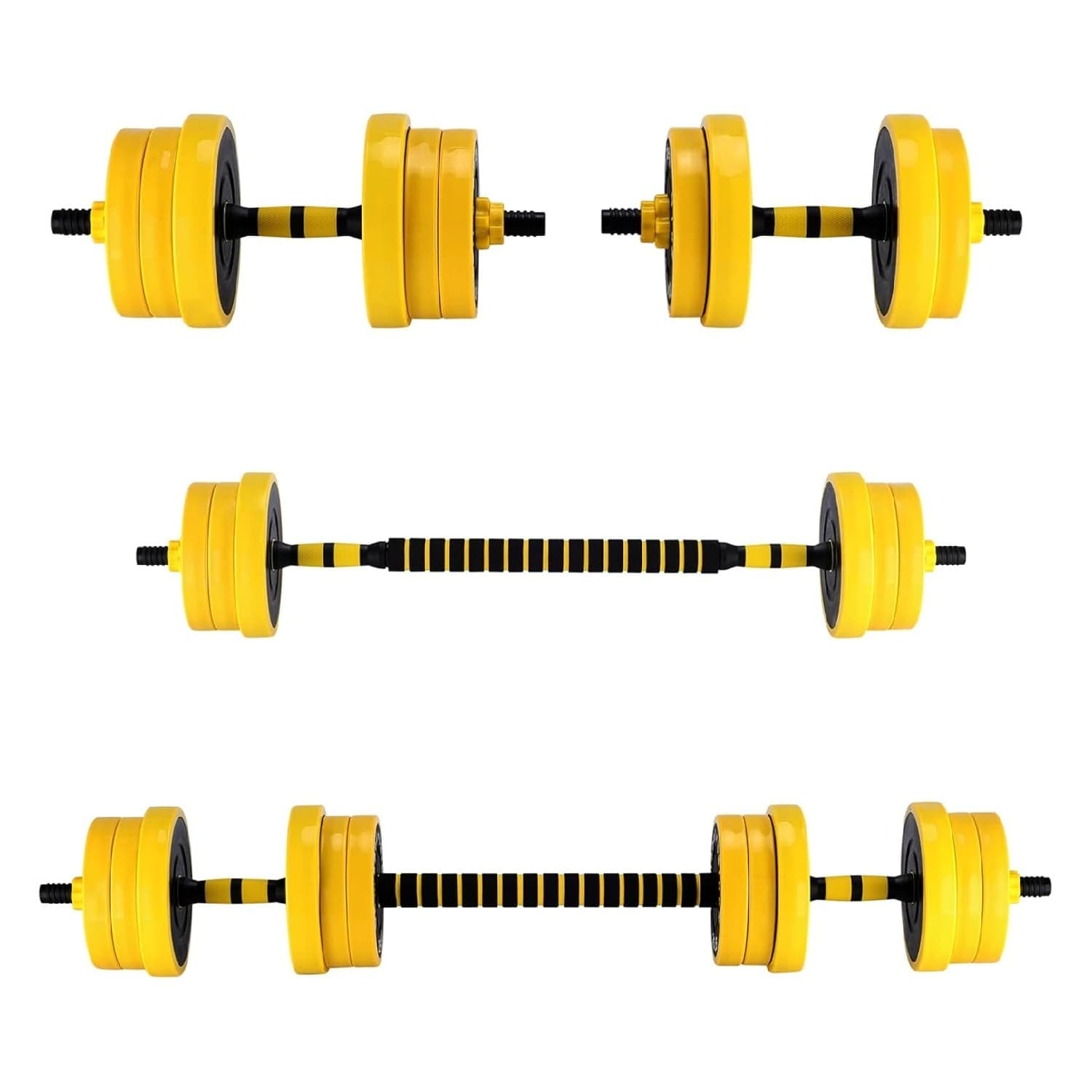 Qeetex GGL-POU-0AHJN04E 2-In-1 Adjustable Weight Set 44/33 Lb-Adjustable Weights Used As Dumbbell and Barbell Set Yellow