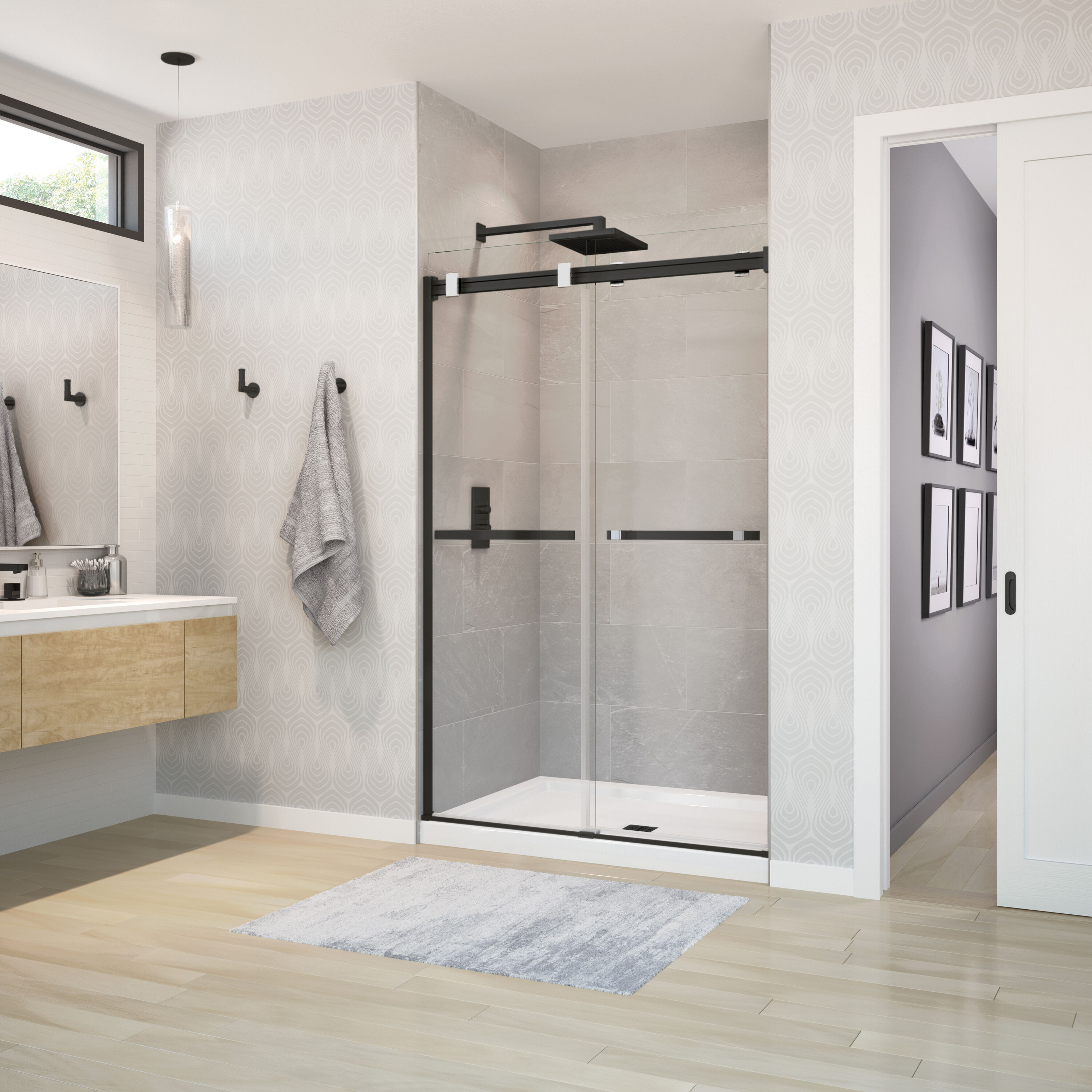 MAAX 136271-900-360-000 Duel Matte Black Chrome 44-in to 47-in W x 74-in H Frameless Clear Glass Bypass Sliding Shower door