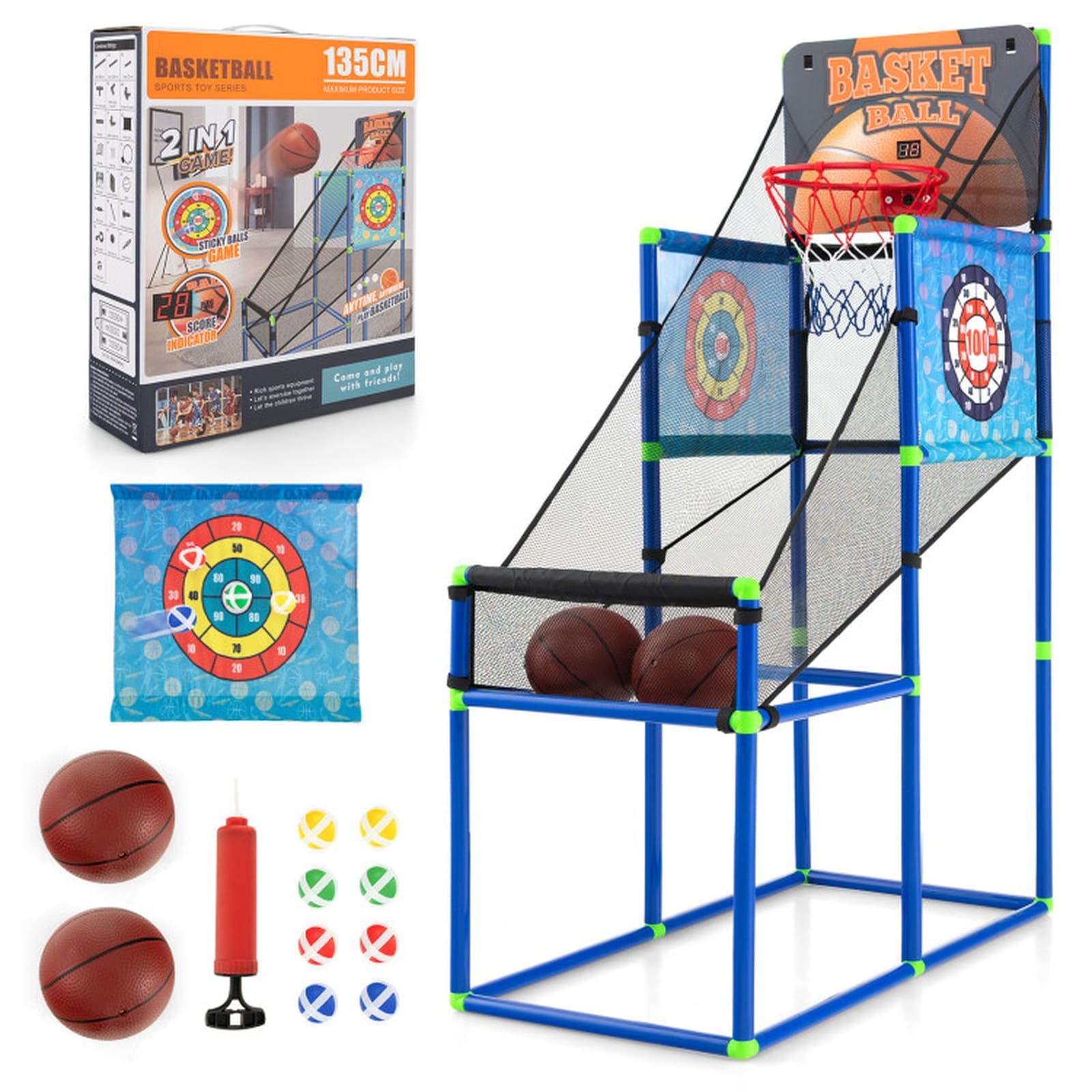 SUGIFT Kids Basketball Arcade Game with Electronic Scoreboard 2 Basketballs 8 Sticky Balls and 2 Cloth Targets for Indoor Outdoor Ages 3 Plus