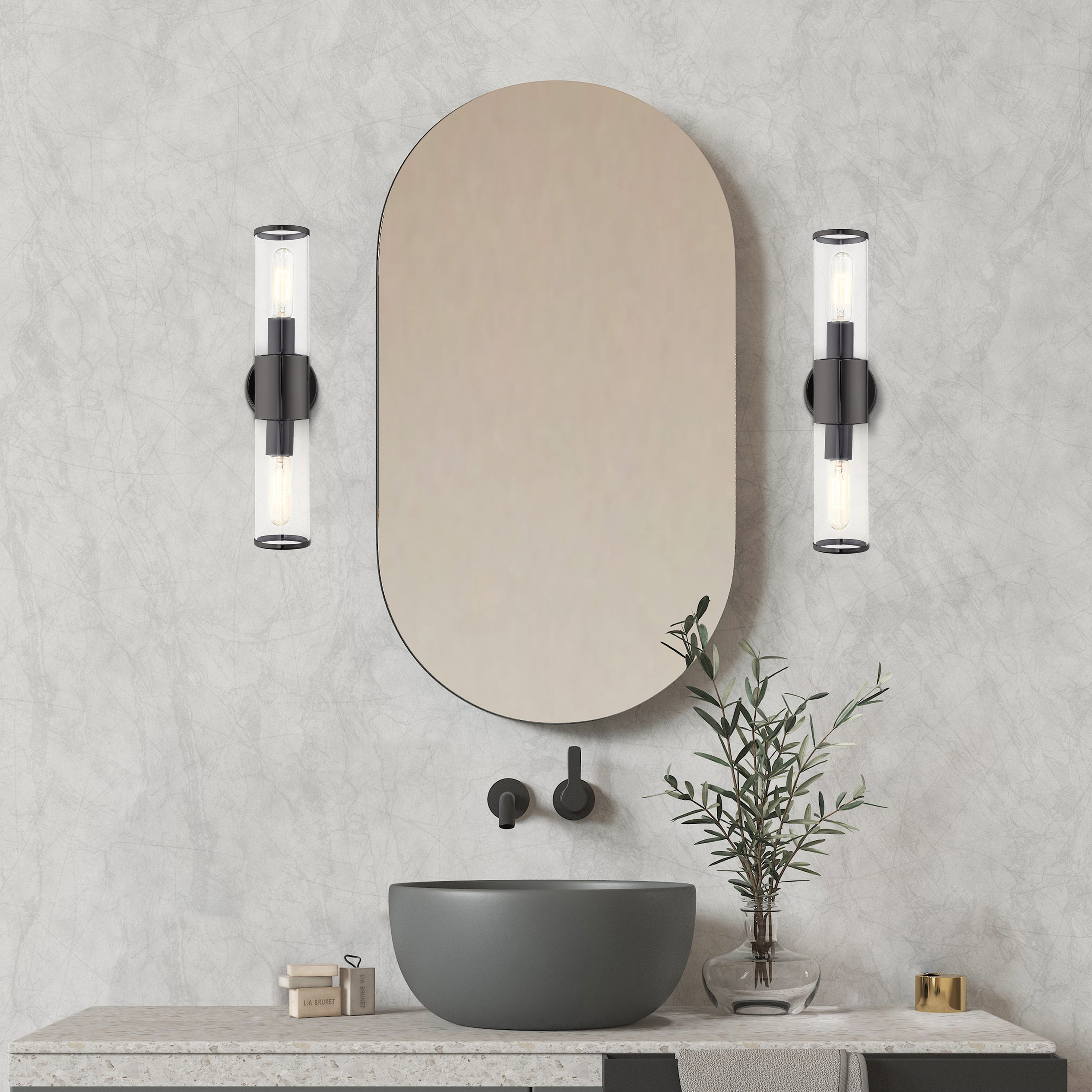 Bancroft Black Chrome 2-Light ADA Vanity with Clear Glass