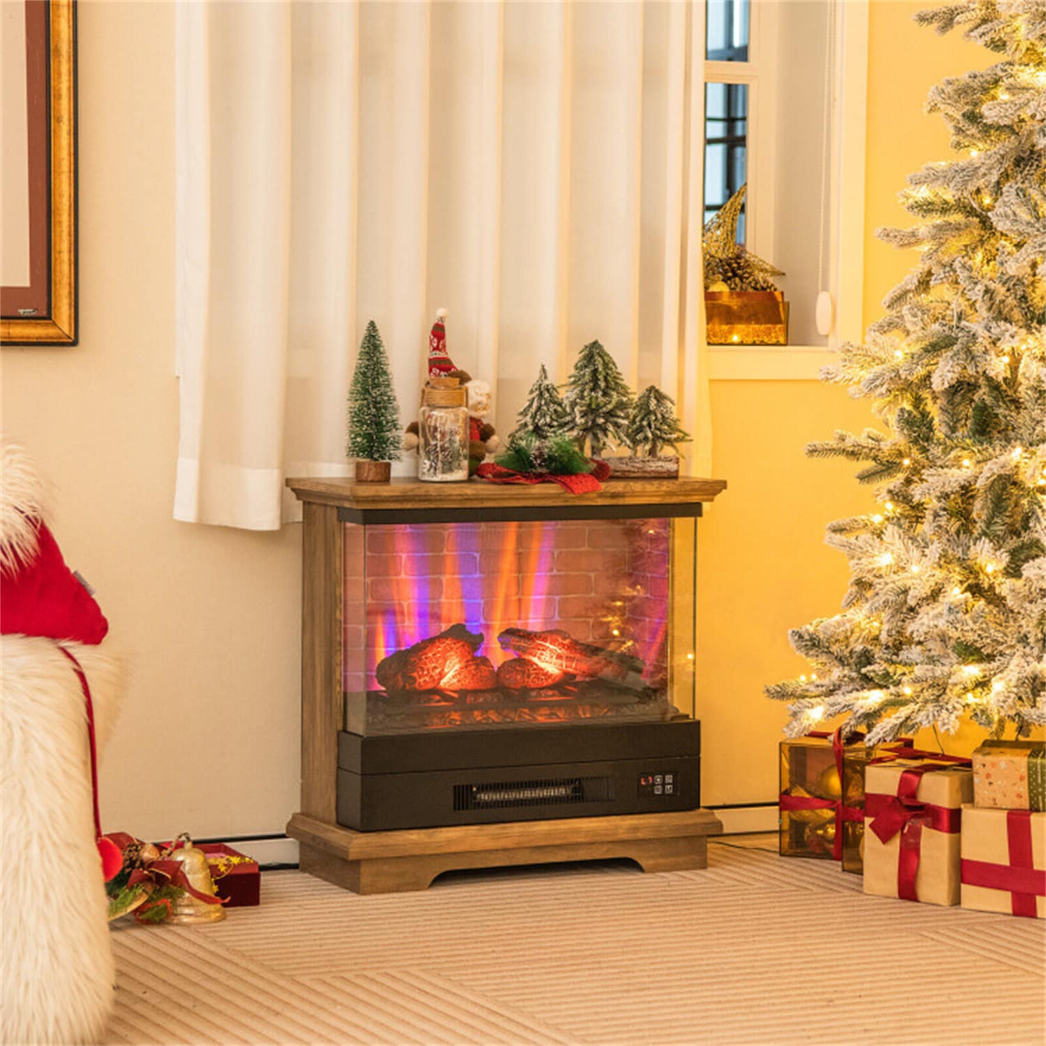 BABOOM BOM-60US-BN-CO 27-Inches W Brown Free standing Fan-forced Flat wall Electric Fireplace with Remote Control Included