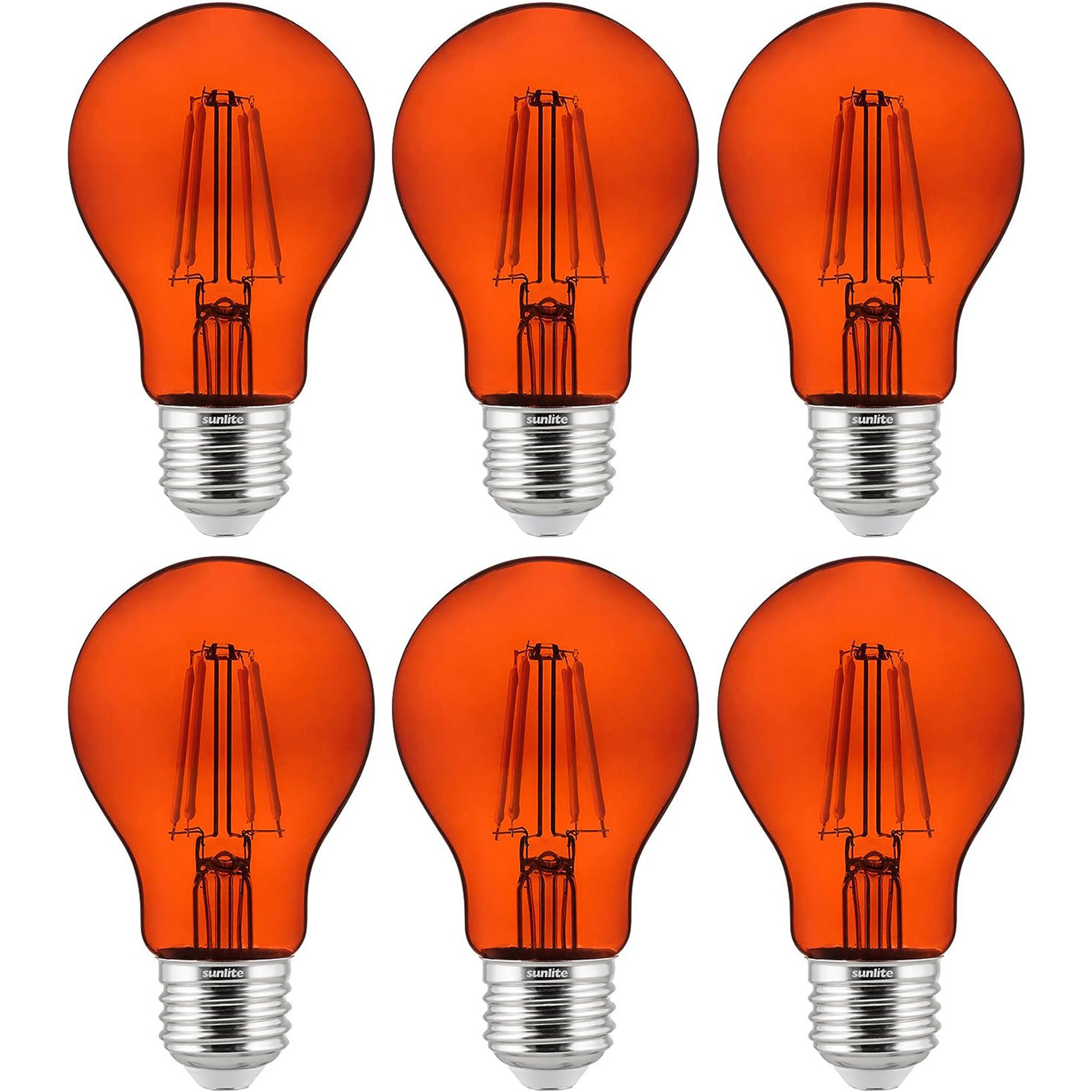 Sunlite LW06947 Colored LED Bulbs 60 -Watt EQ A19 Orange Medium base (E-26) Dimmable LED Decorative Light Bulb 6 -Pack