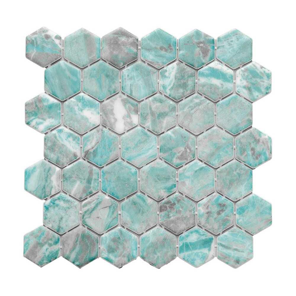 The Tile Life GHEXXBLISBE Eterna Hex Beryl 2-in x 2-in Satin Glass Hexagon Mosaic Floor and Wall Tile (0.88-sq. ft/ Piece)