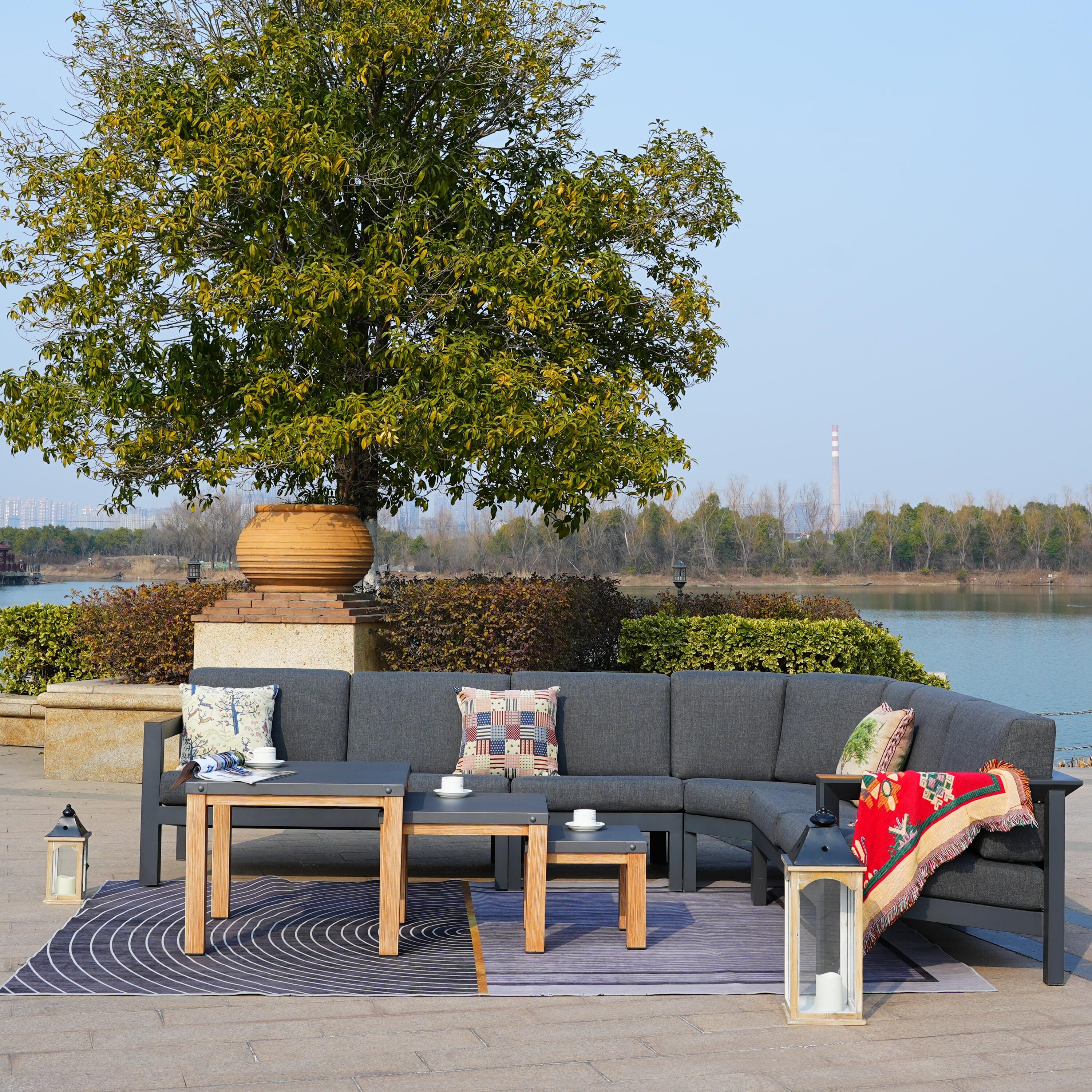 Direct Wicker DWS-2327&2341TA 7 -Piece 4 Patio Sofa Conversation Set with Gray Cushions