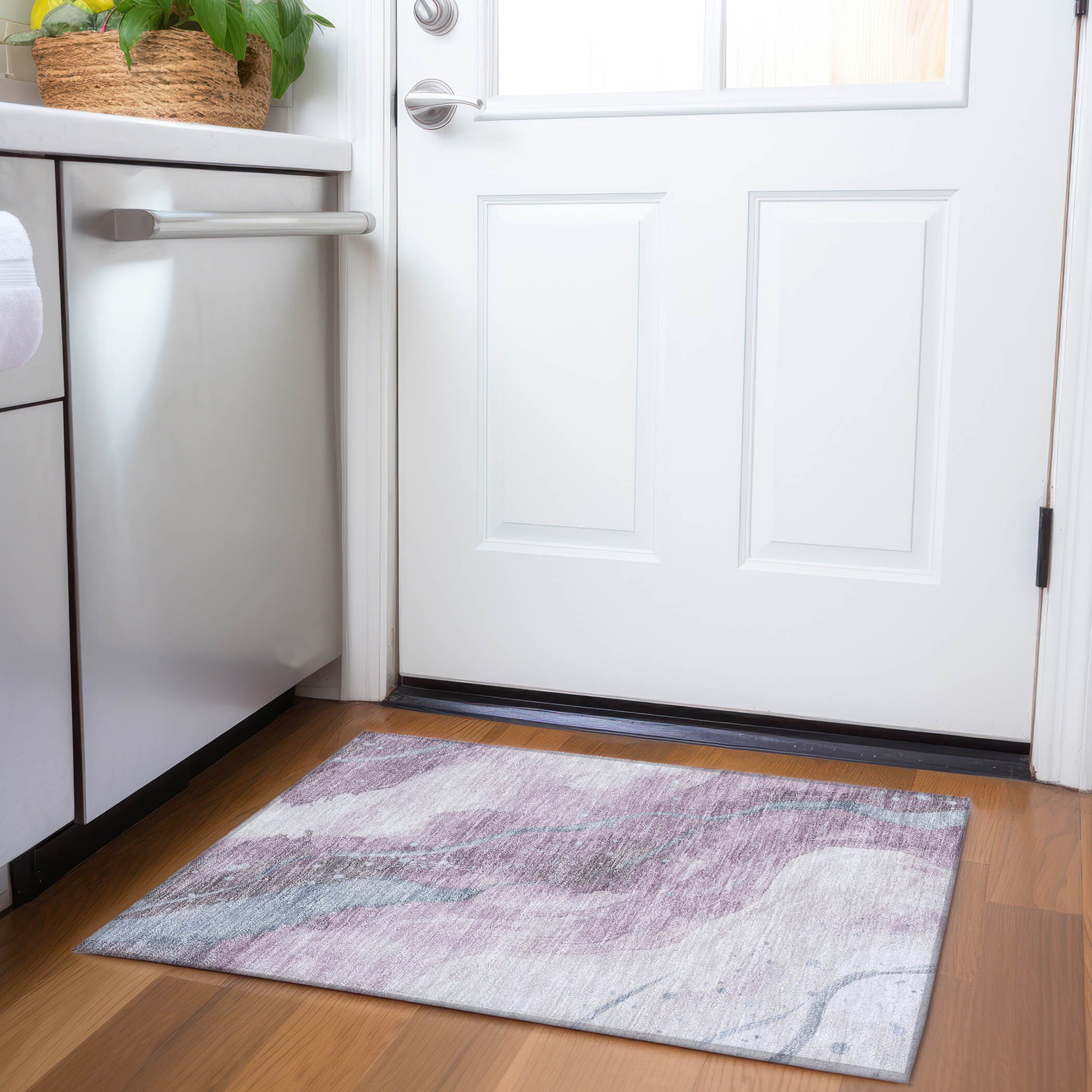 Red Synthetic 20" x 30" Machine Washable Rug
