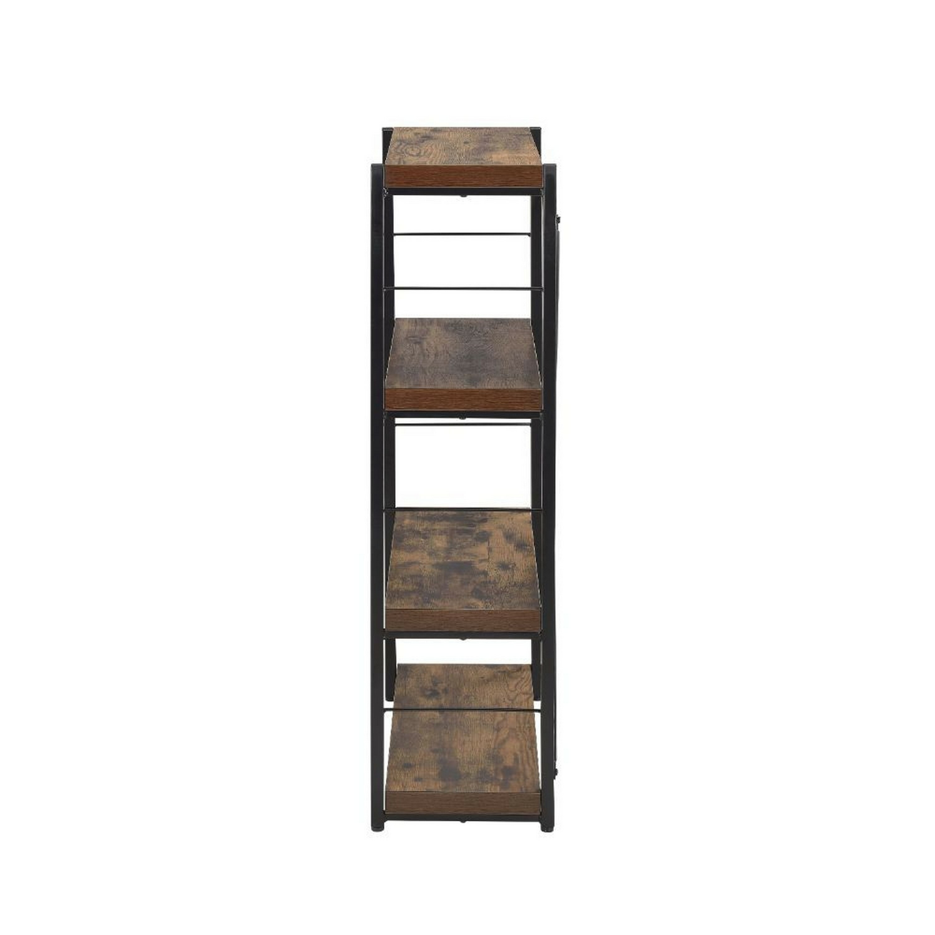 Weathered Oak Black Metal Frame 4-Tier Bookshelf
