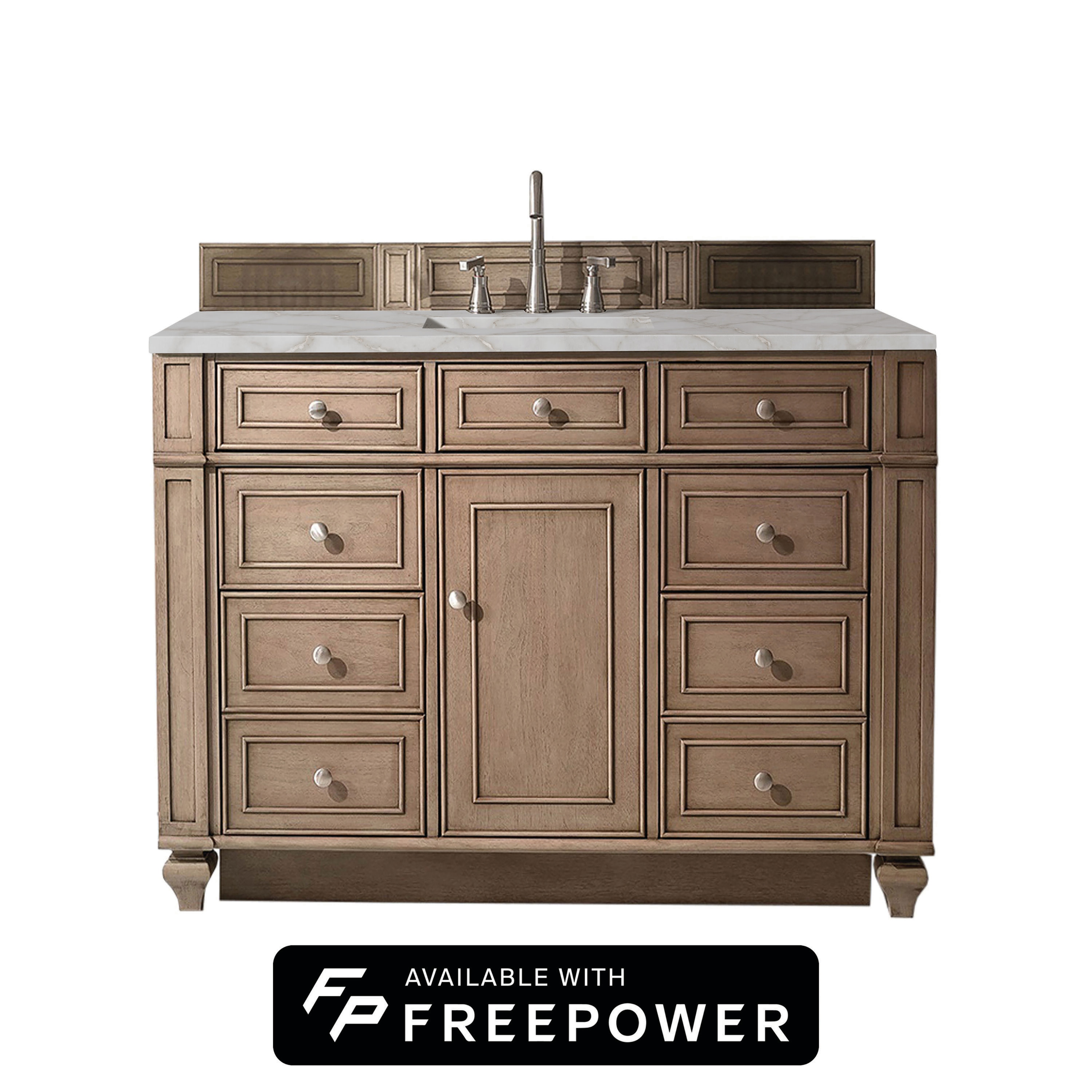 James Martin Vanities 157-V48-WW-FVSL Bristol 48-in Whitewashed Walnut Undermount Single Sink Bathroom Vanity with Victorian Silver Quartz Top