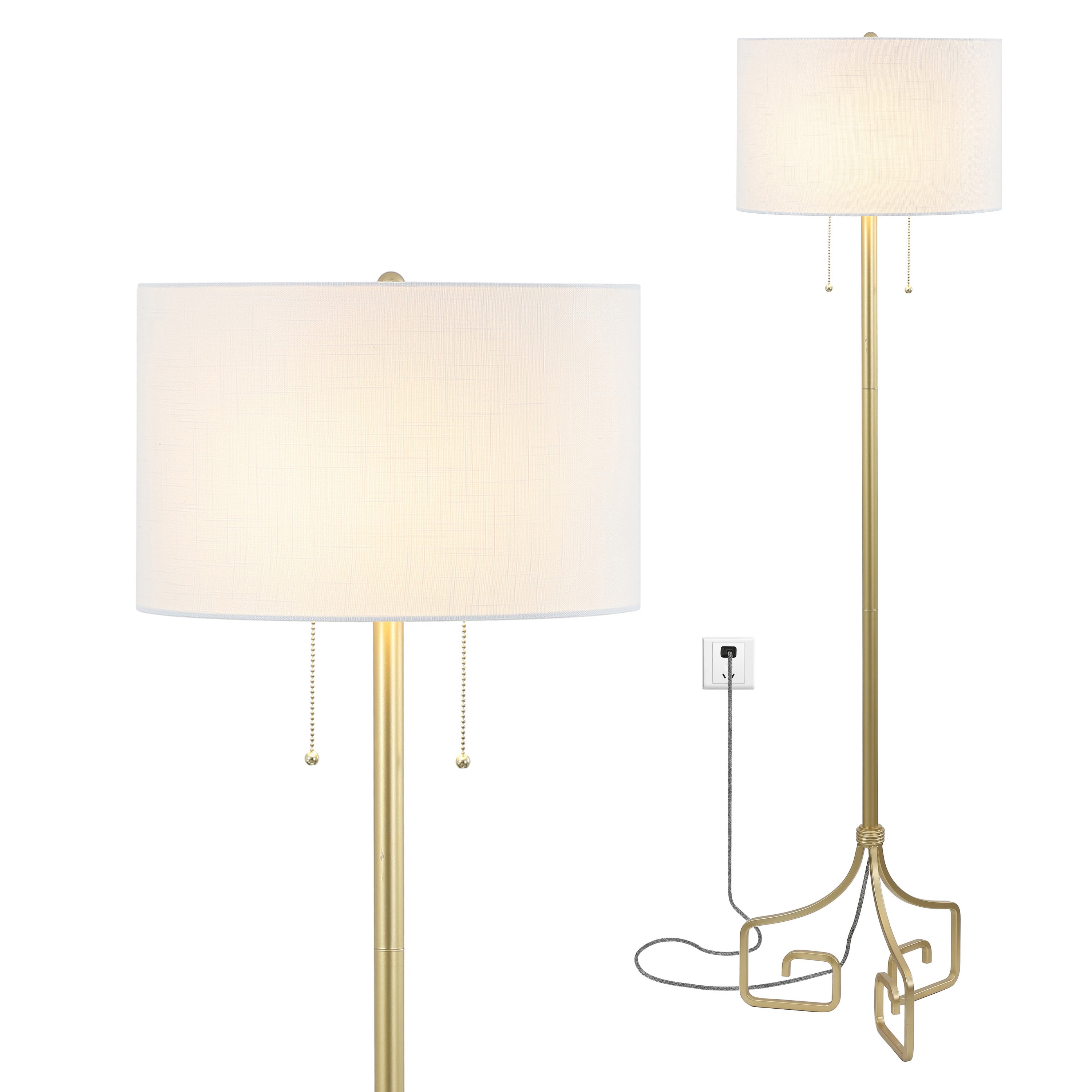 JONATHAN  Y JYL3076A Newman Metal Glam Transitional 61.5-in Gold leaf Shaded floor lamp Floor Lamp with Linen Shade