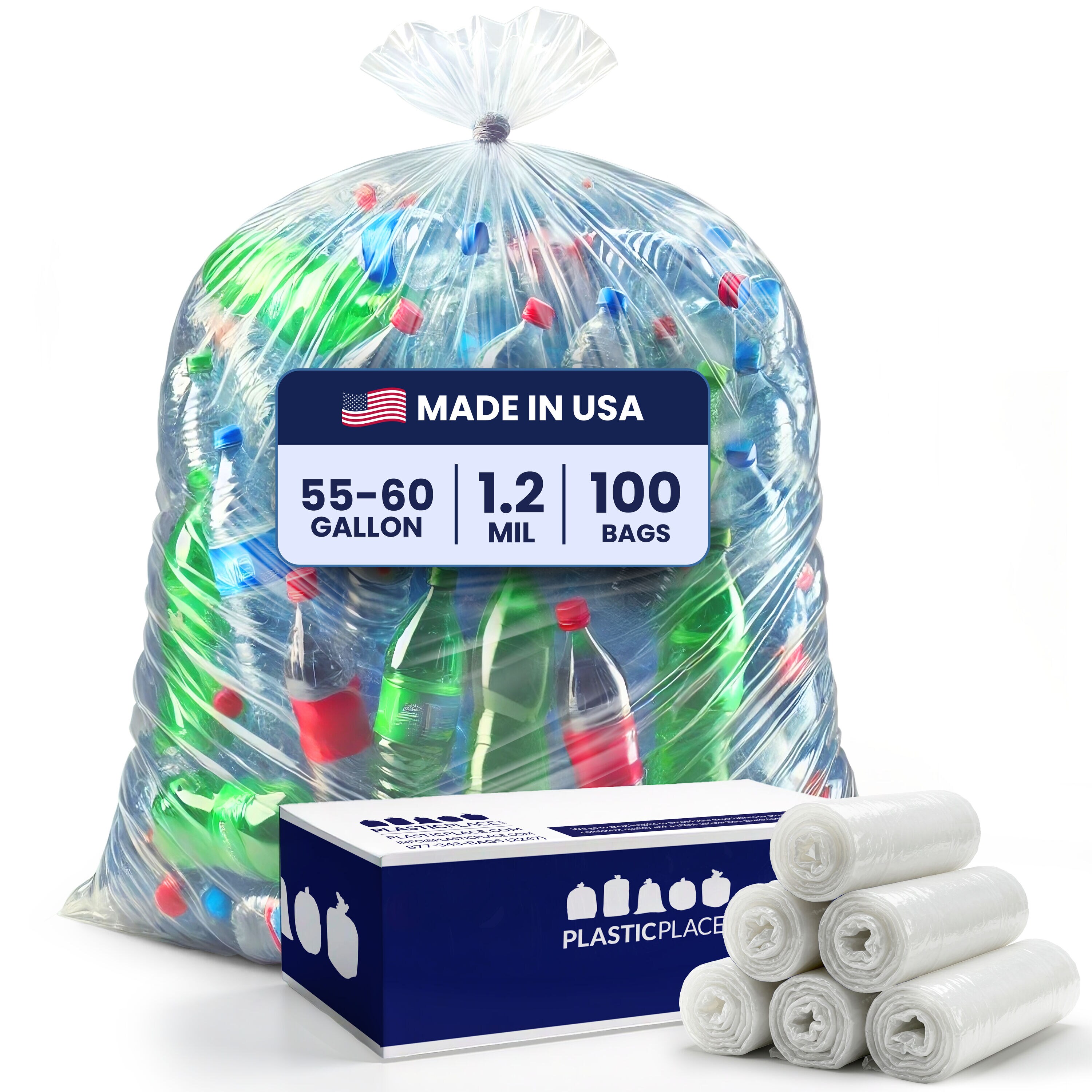 Plasticplace T55120CL 55-Gallon Clear Indoor Plastic Lawn and leaf Twist Tie Trash Bag 100 -Count