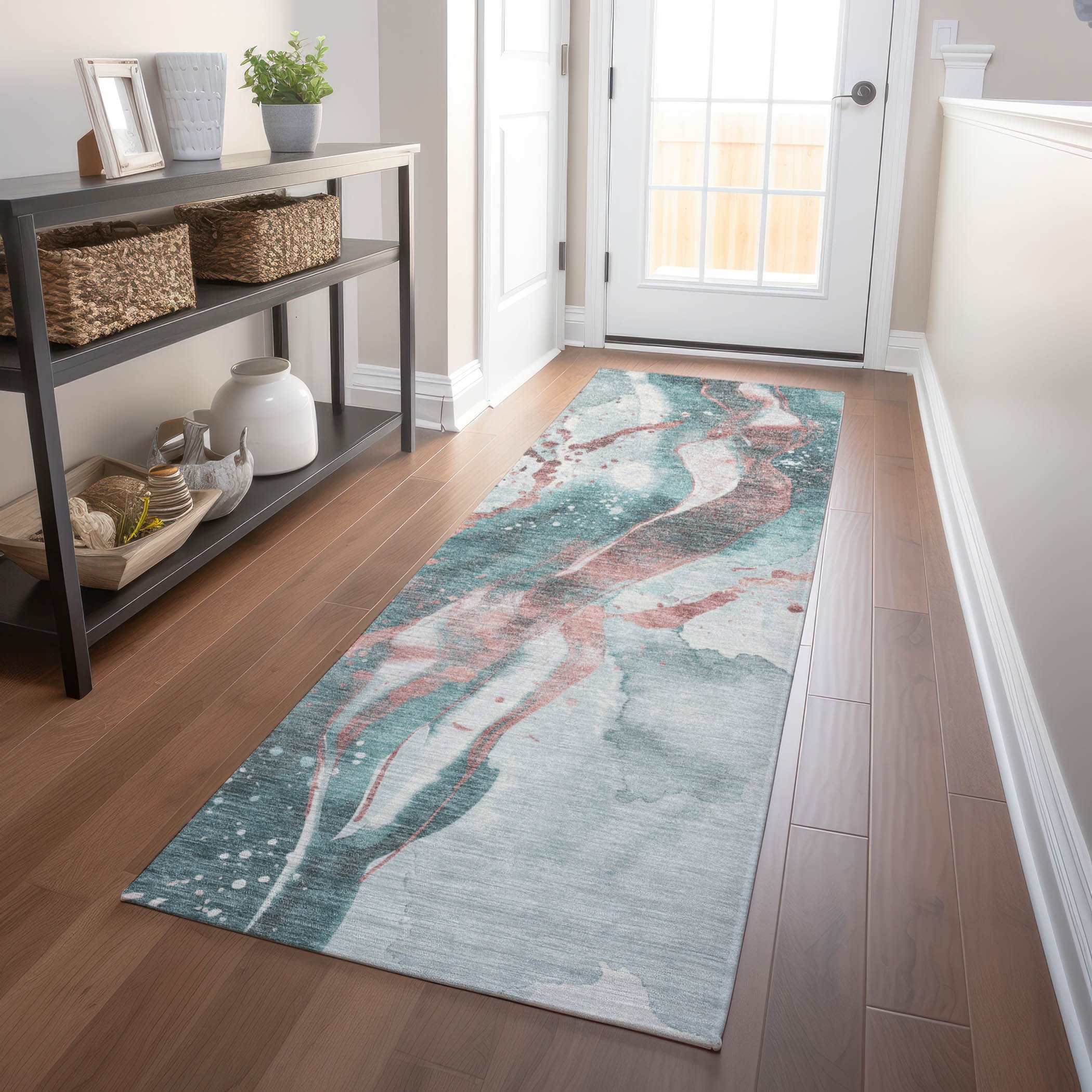 Addison Rugs ACN1527TE2X8 Chantille ACN1527TE 2 x 7 (ft) Polyester Teal Rectangular Indoor/Outdoor Geometric Machine washable Runner rug