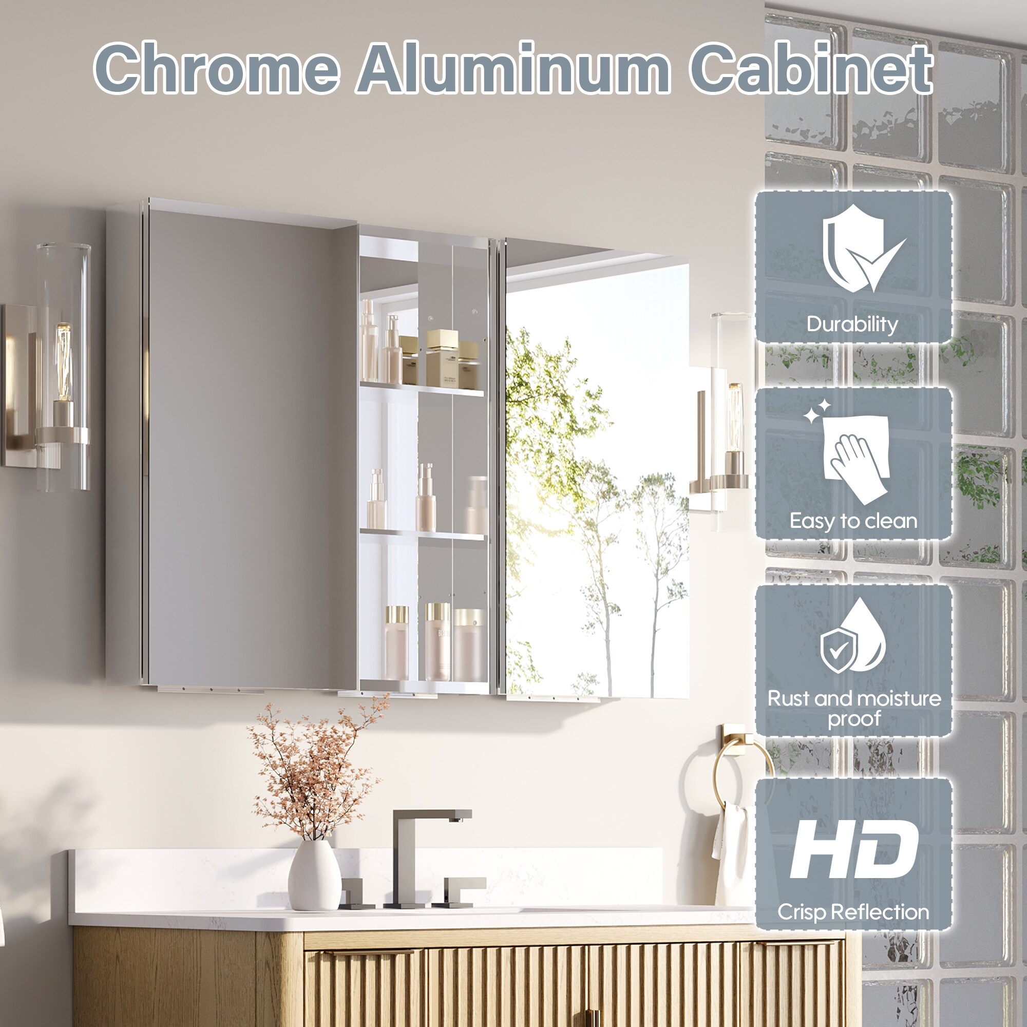 Iseryn Medicine Cabinets 44-in x 30-in Surface/Recessed Mount Chrome ...
