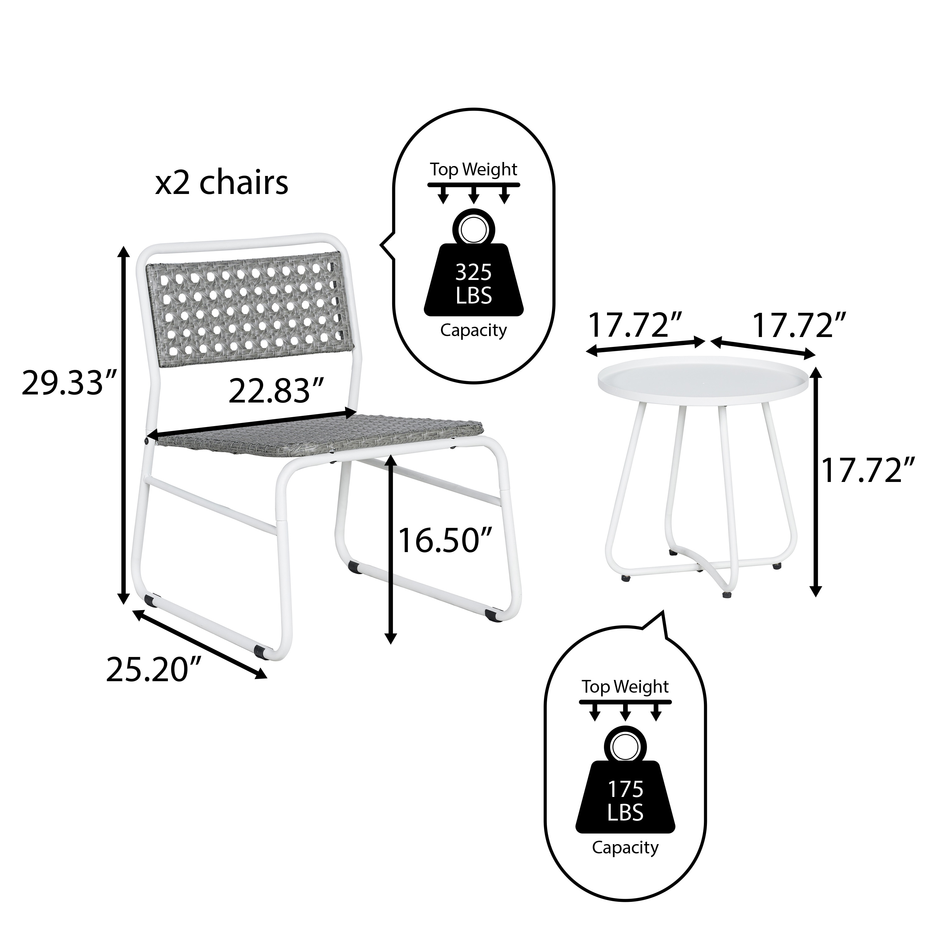 Freja White and Gray Faux Rattan 3-Piece Patio Set