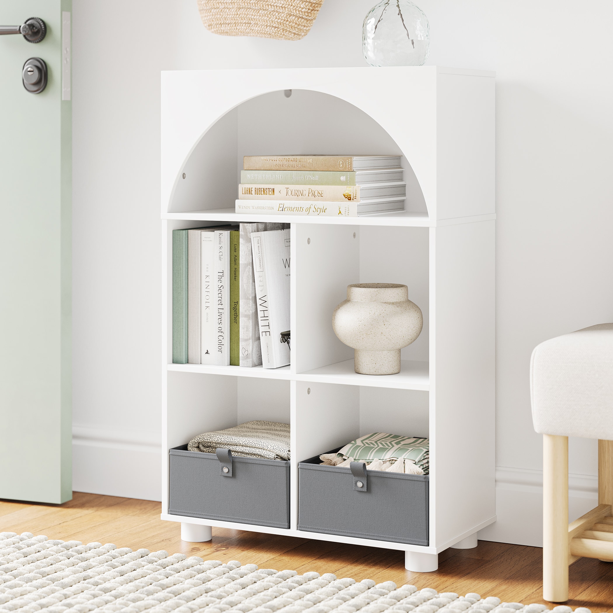 RiverRidge 16-054K White with Gray Bins MDF 6 -Shelf Bookcase ( 23-in W x 36.06-in H x 11.38-in D ) Painted