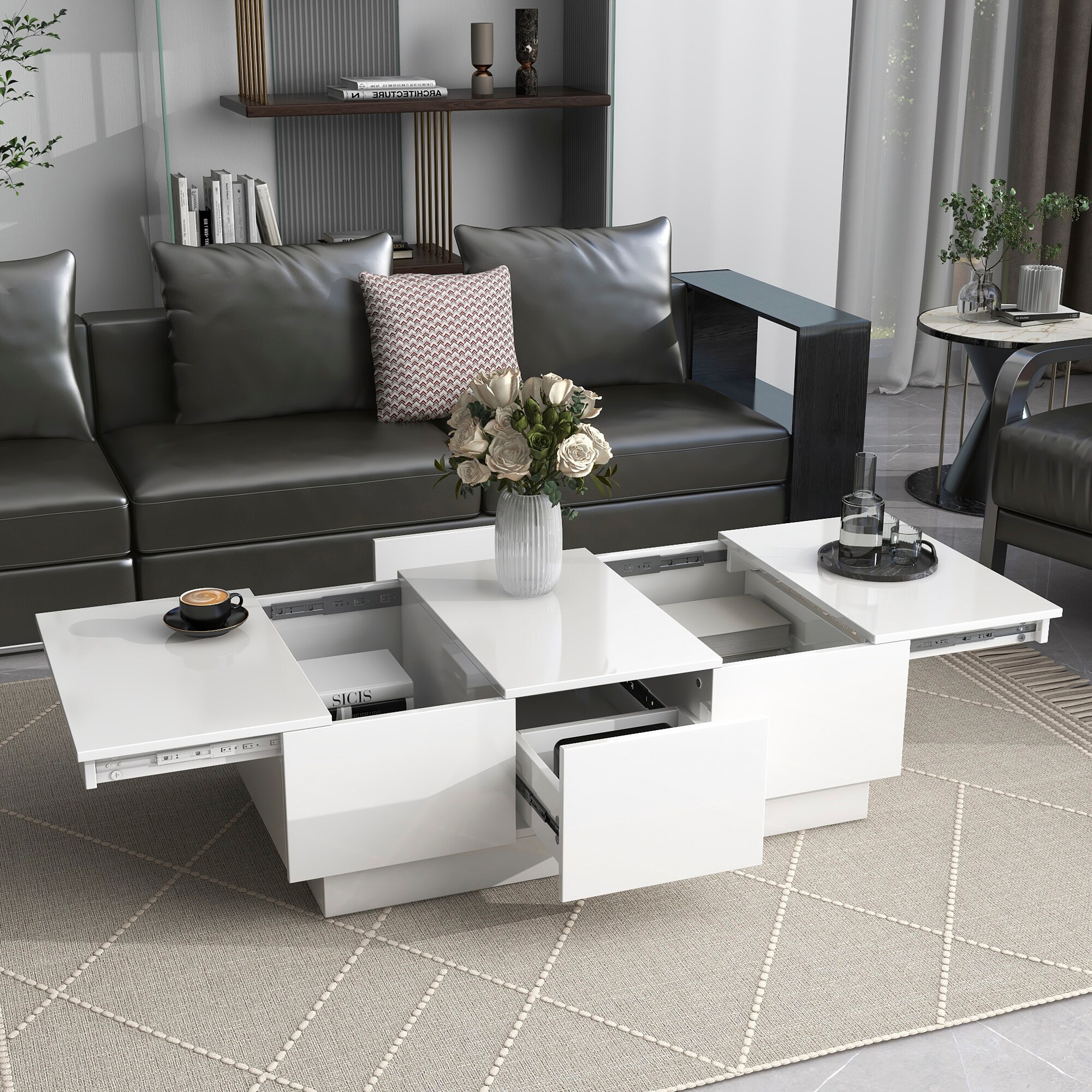 Mondawe White Particleboard Modern Coffee Table With Storage At Lowes.com