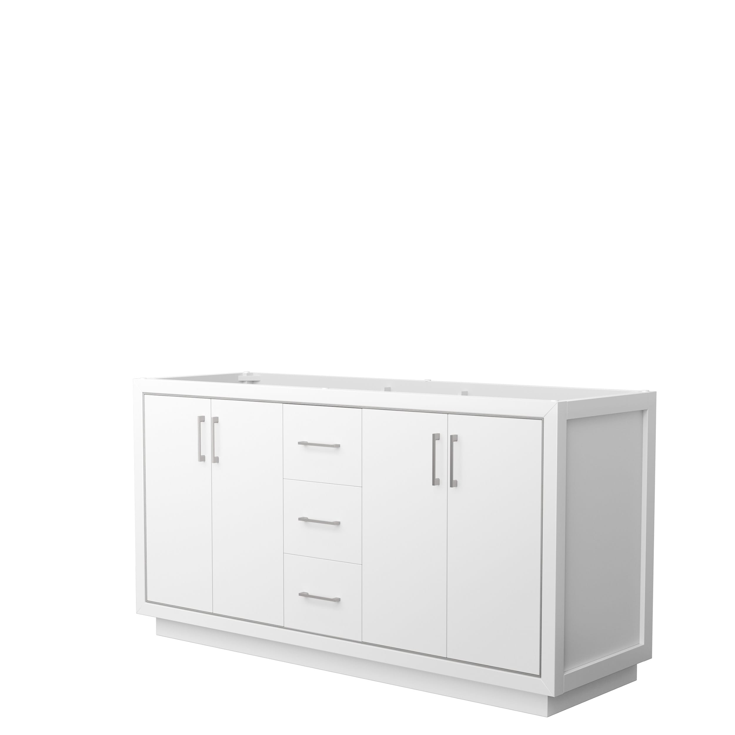 Wyndham Collection WCF111166DWHCXSXXMXX Icon 66-in White with Brushed Nickel Trim Bathroom Vanity Base Cabinet without Top