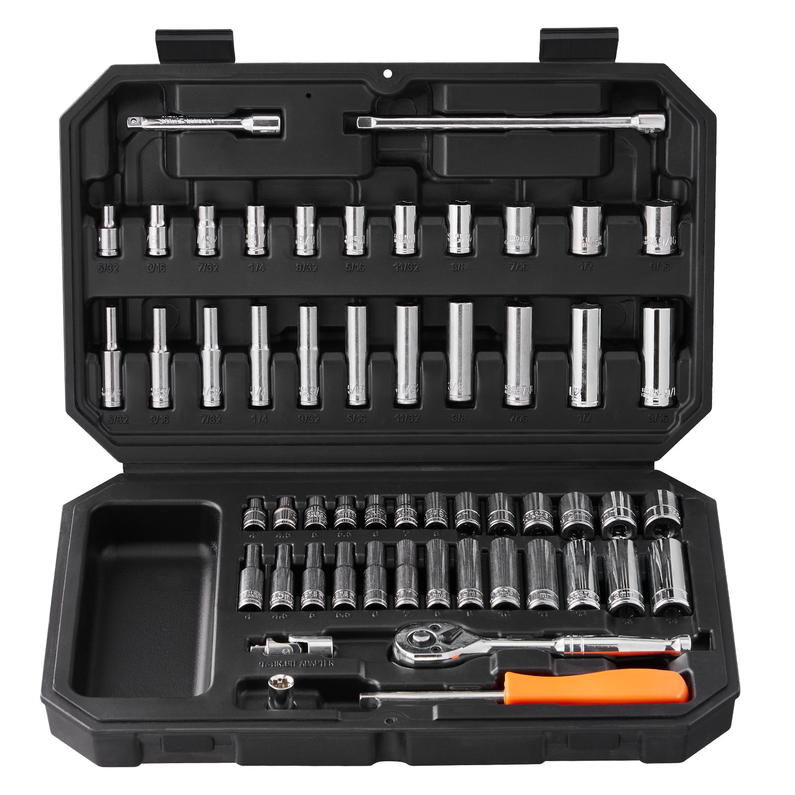 Wooakway Socket Set 1/4 Inch Drive Socket and Ratchet Set 6-Point Socket Opening 54 Pieces Tool Set SAE and Metric Deep and Standard Sockets 5/32-9/16 in 4-14 mm with Accessories Storage Case Tool Sets with Case Tool Box for Auto Repair and Home Maintenance #FXLS0607-604E46