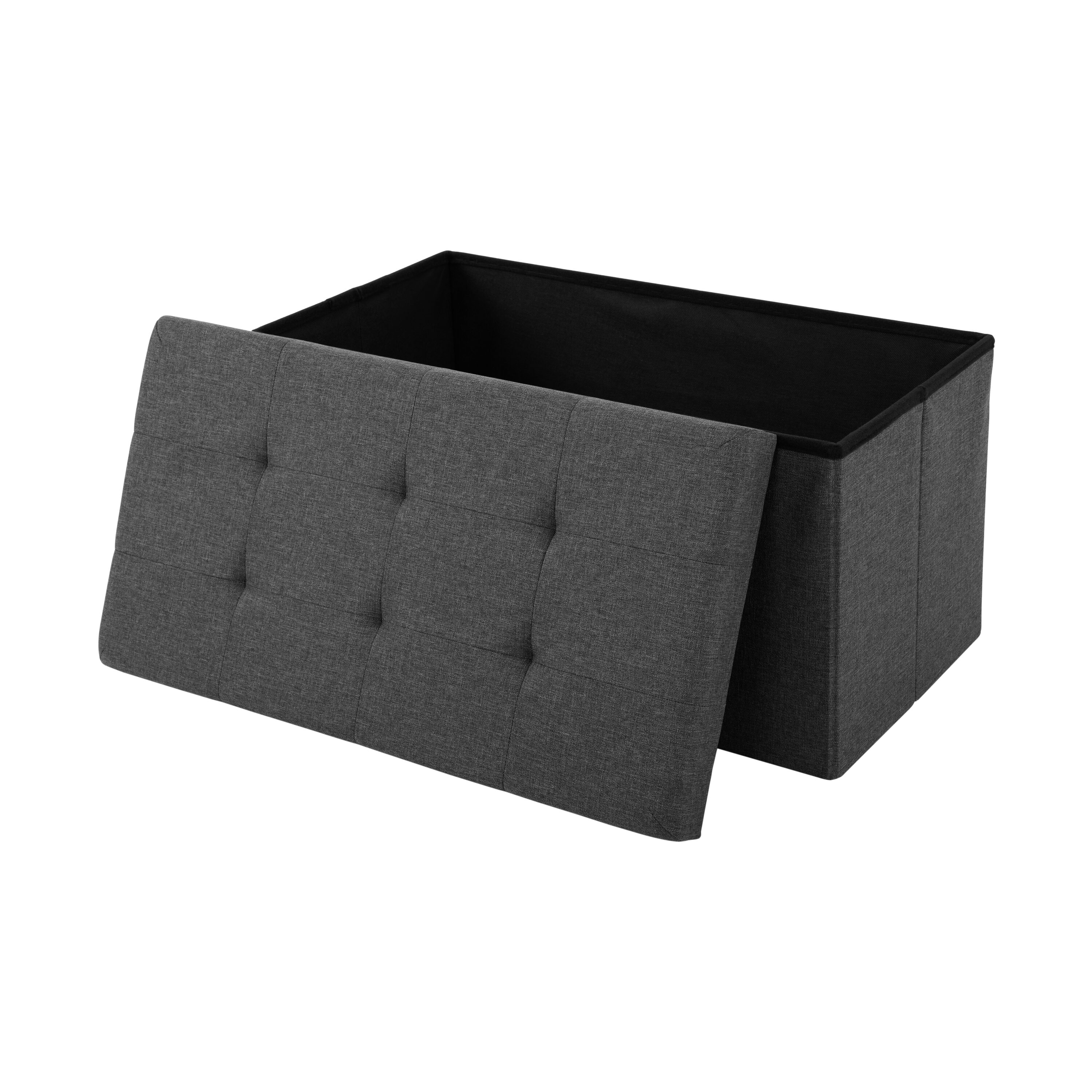 Charcoal Gray Tufted Storage Bench Ottoman with Cushioned Lid