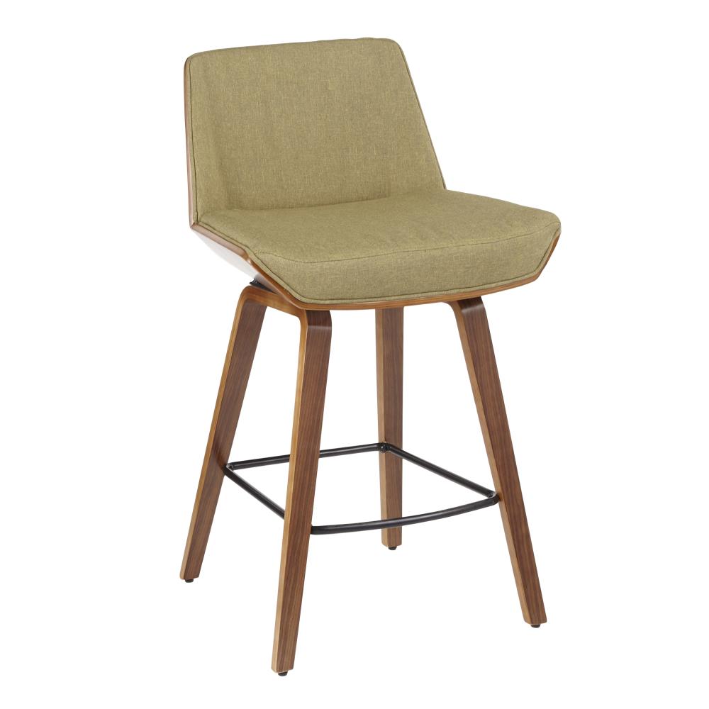 LumiSource B26-CRZZX WL+GN Corazza Walnut Wood, Green Fabric, Black Metal 35-in H Bar height Upholstered Wood Bar Stool