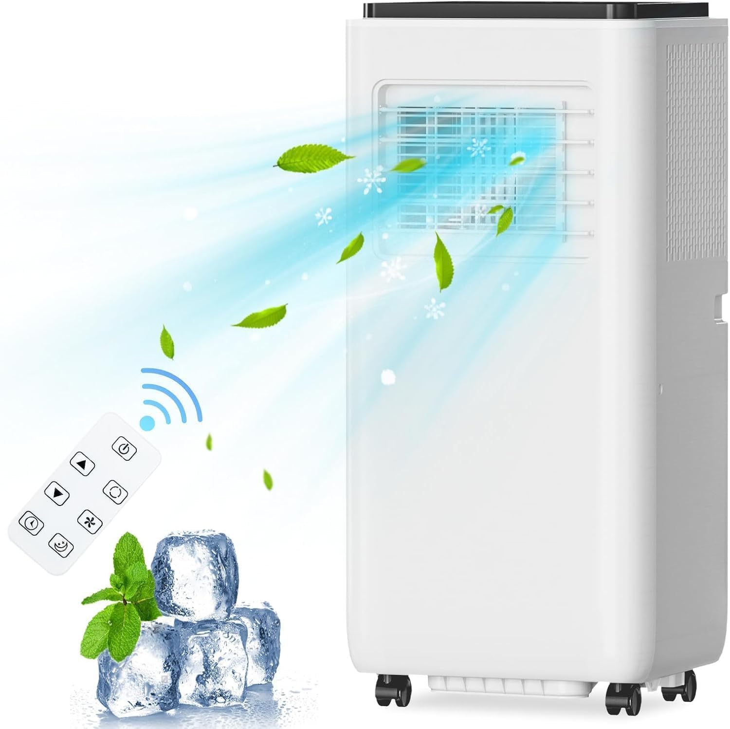 Qeetex ZYS-PHO-10WMS3TH 8000 BTU Portable Air Conditioner with Dehumidifier Fan Modes Remote Control Cools Rooms Up to 350 Sq Ft Sleep Mode Eco R-32 Refrigerant Quiet AC Unit with Wheels for Bedroom Home Office