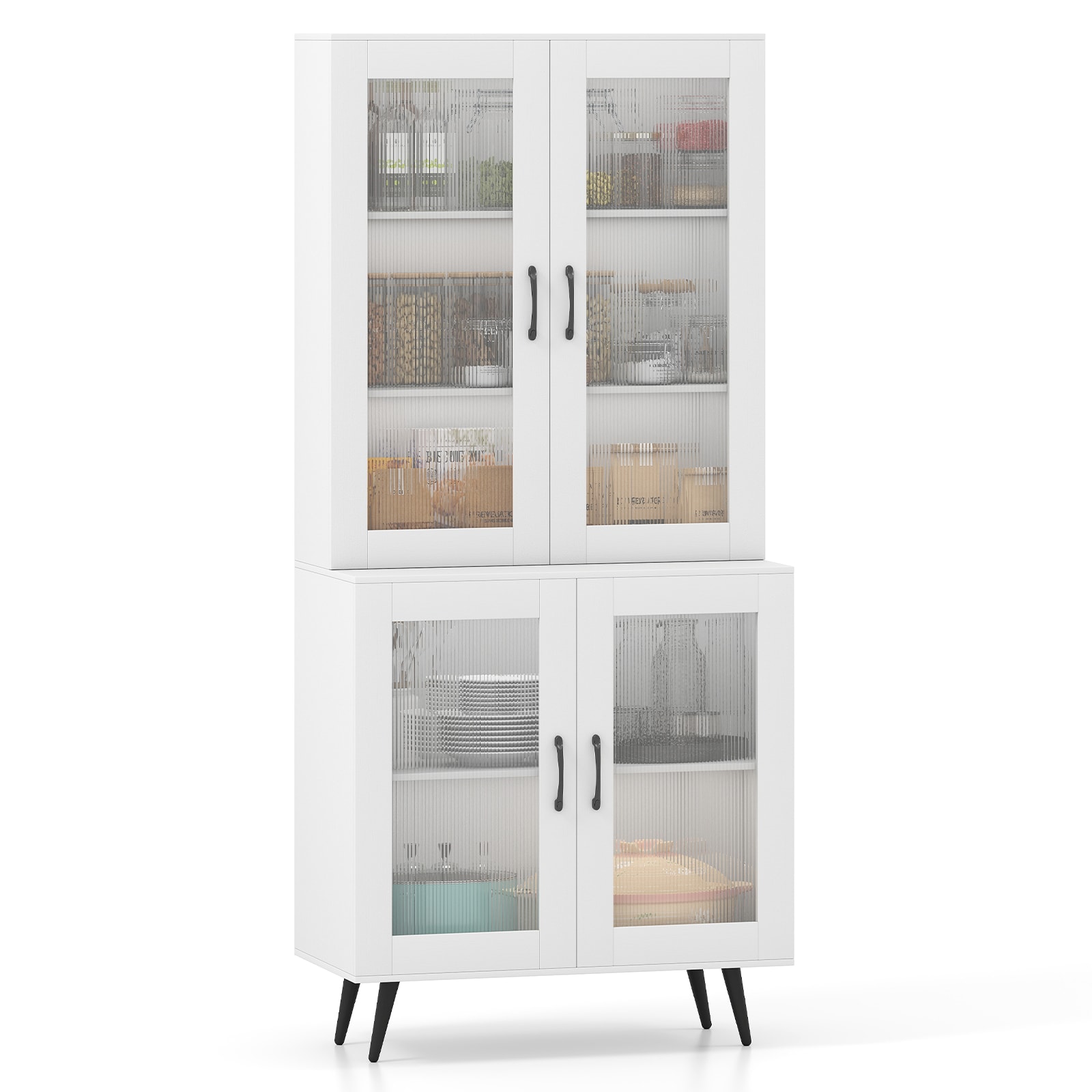 Volenca 31.5-in W x 70.5-in H x 16-in D Composite 4-Door Kitchen Pantry Cabinet with Clear Panel Doors