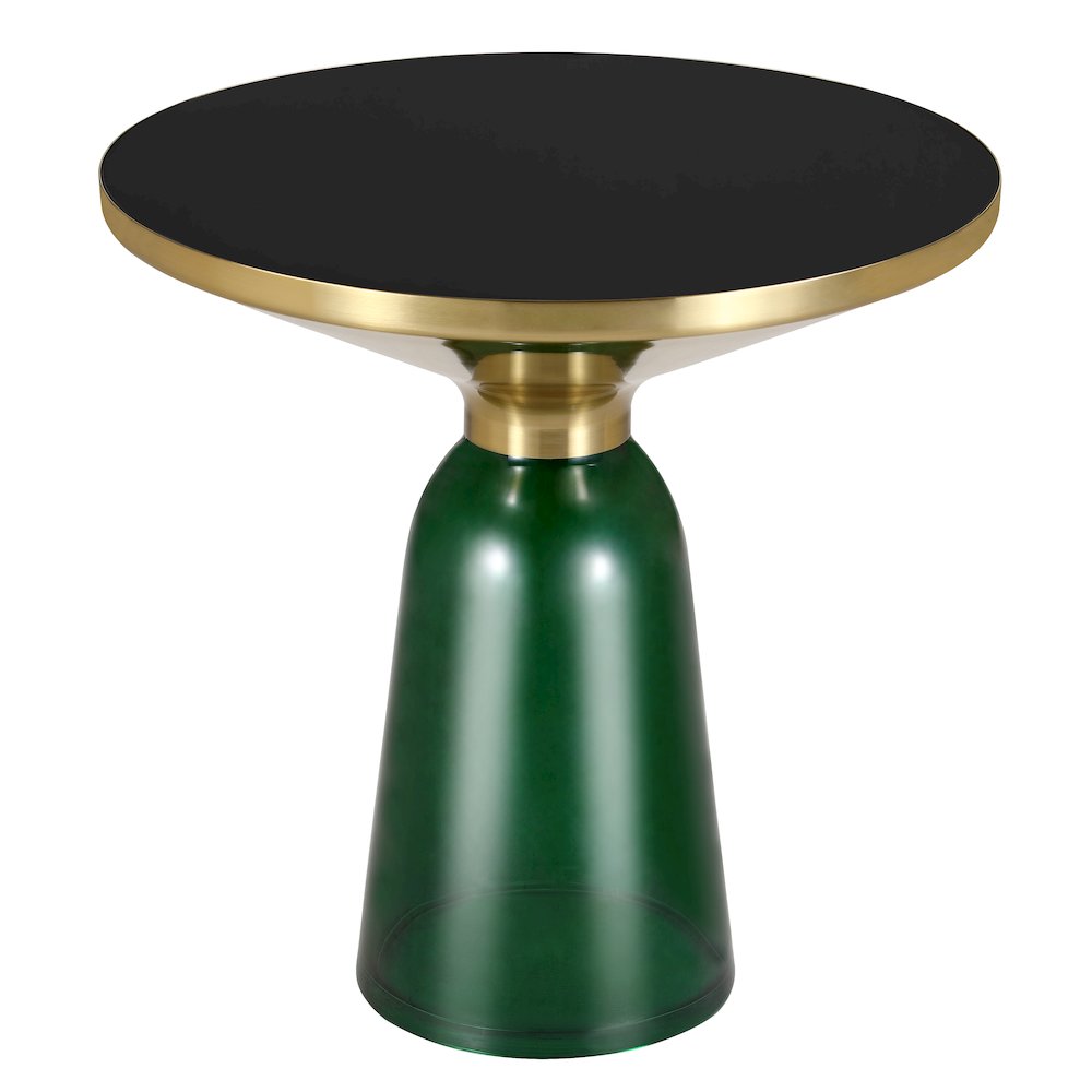 Leisuremod TSG19G-BL Tully Collection Glass side Table Green glass Gold Rim with Black Glass top
